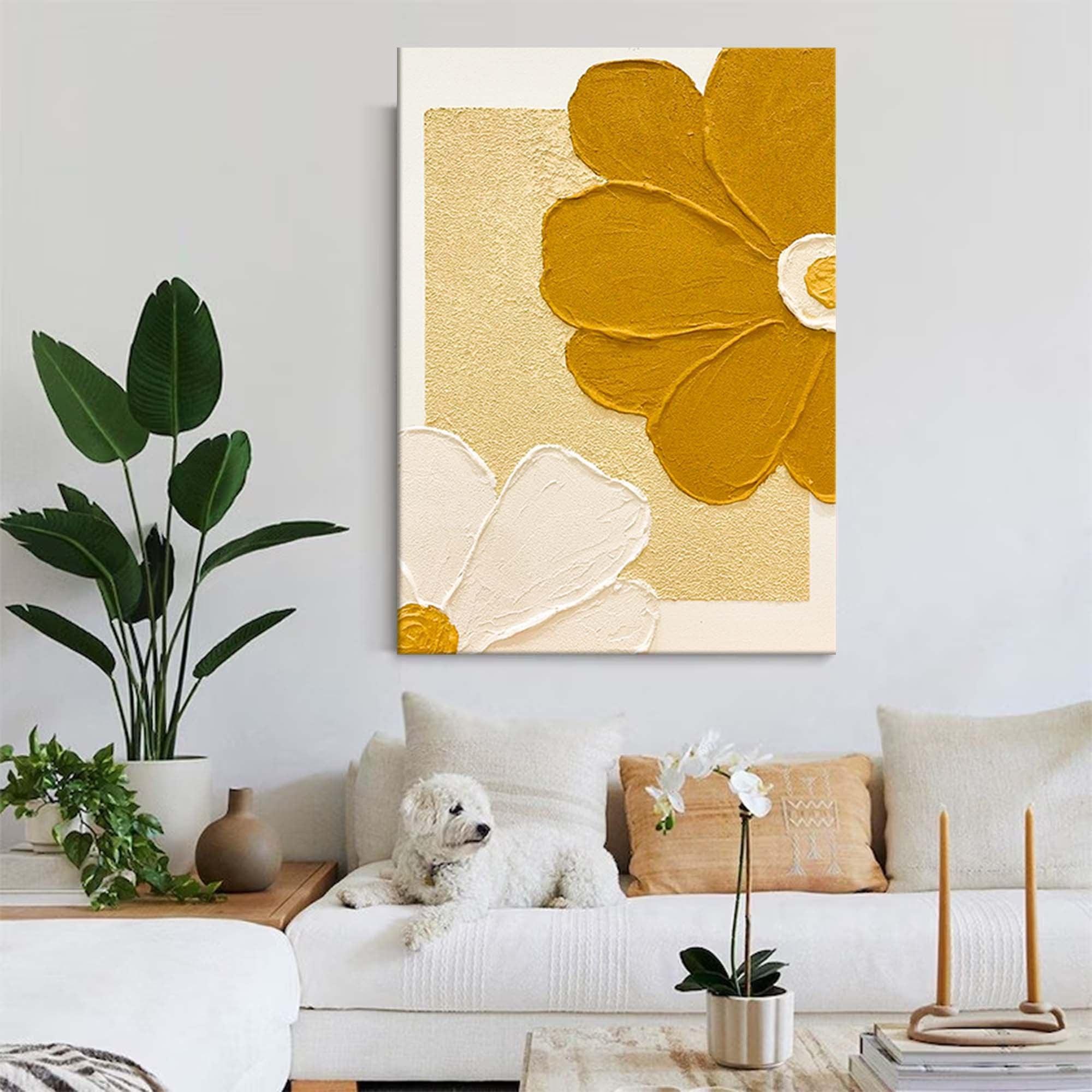 Golden Petals - Modern Minimal 3D Floral Wall Art