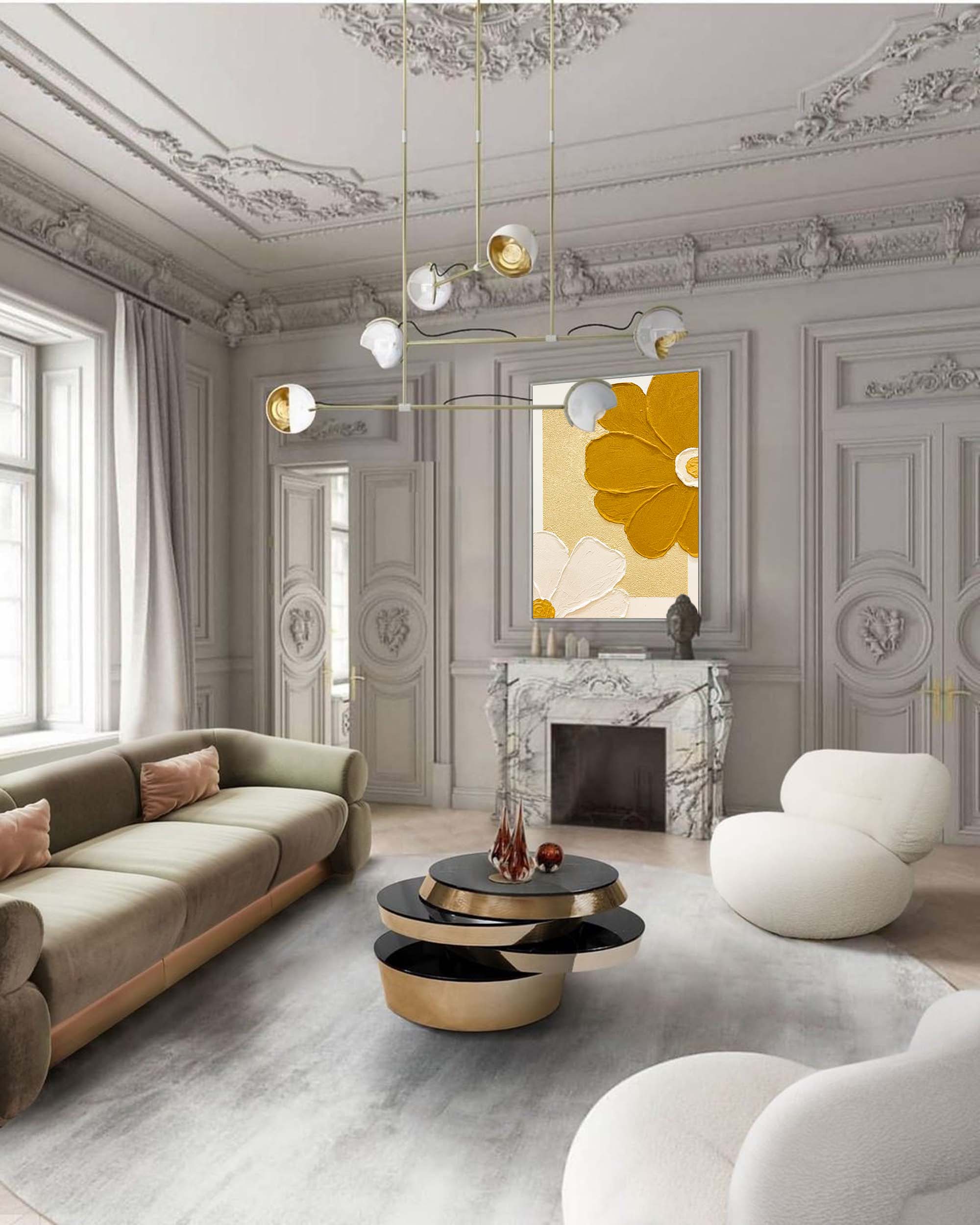 Golden Petals - Modern Minimal 3D Floral Wall Art