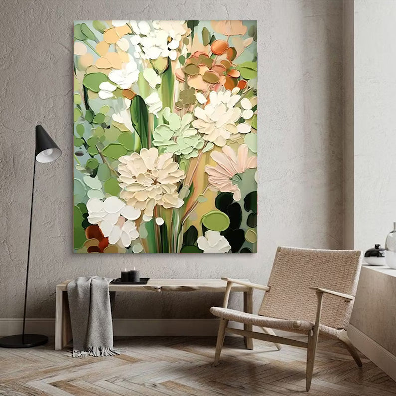 Spring Bloom - Textured White Flower Wall Art with Impasto Details