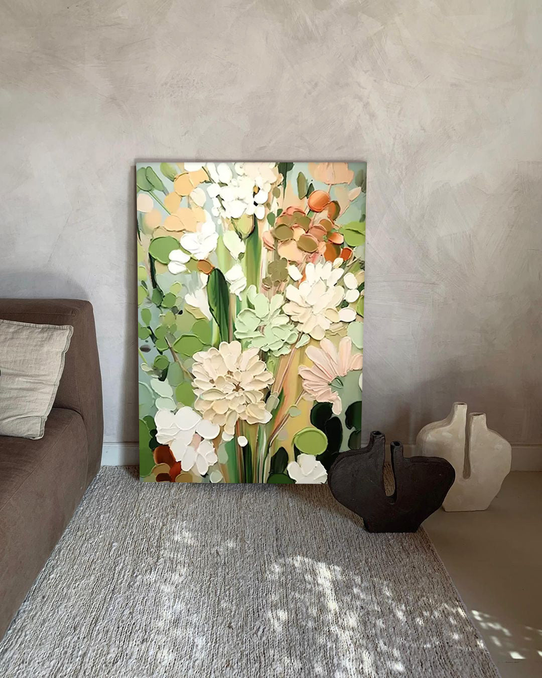 Spring Bloom - Textured White Flower Wall Art with Impasto Details