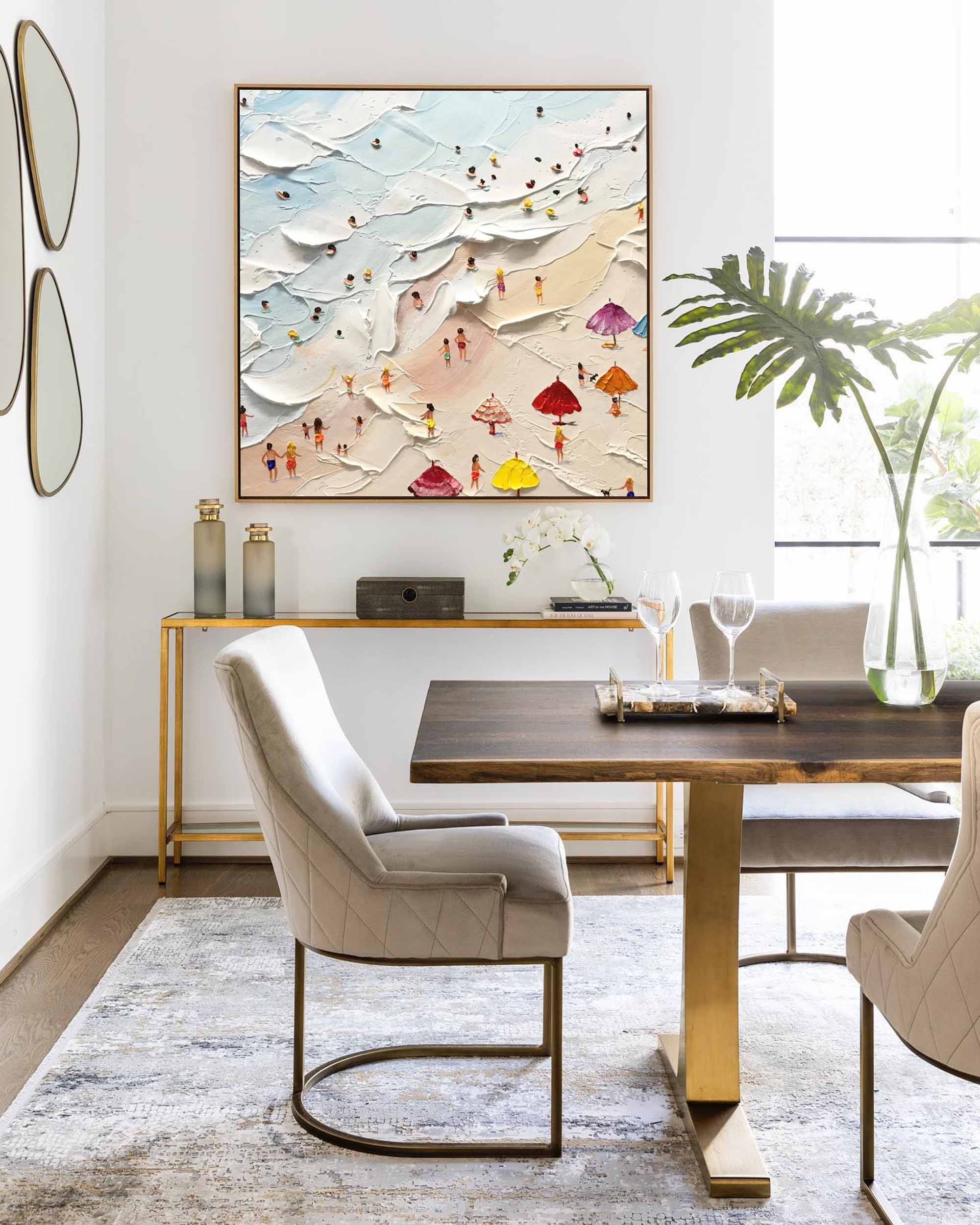 Summer Day - Textured Beach Scene Wall Art with Umbrellas