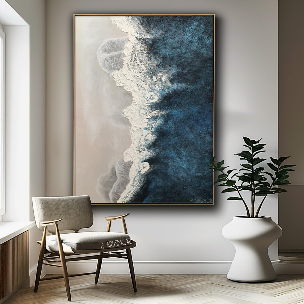 Ocean Crest - Textured 3D Coastal Wall Art, Blue and White
