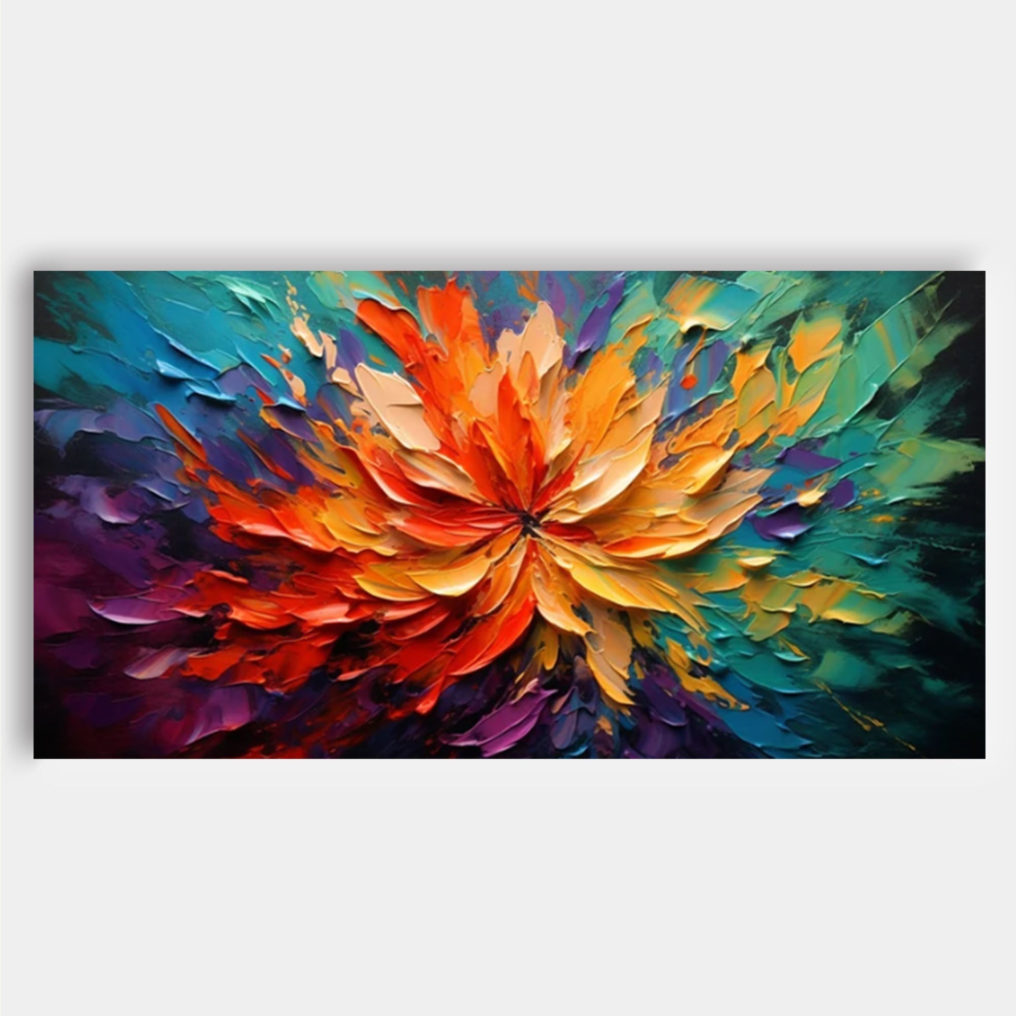 Supernova Bloom - Vibrant Large Floral Painting with Heavy Texture
