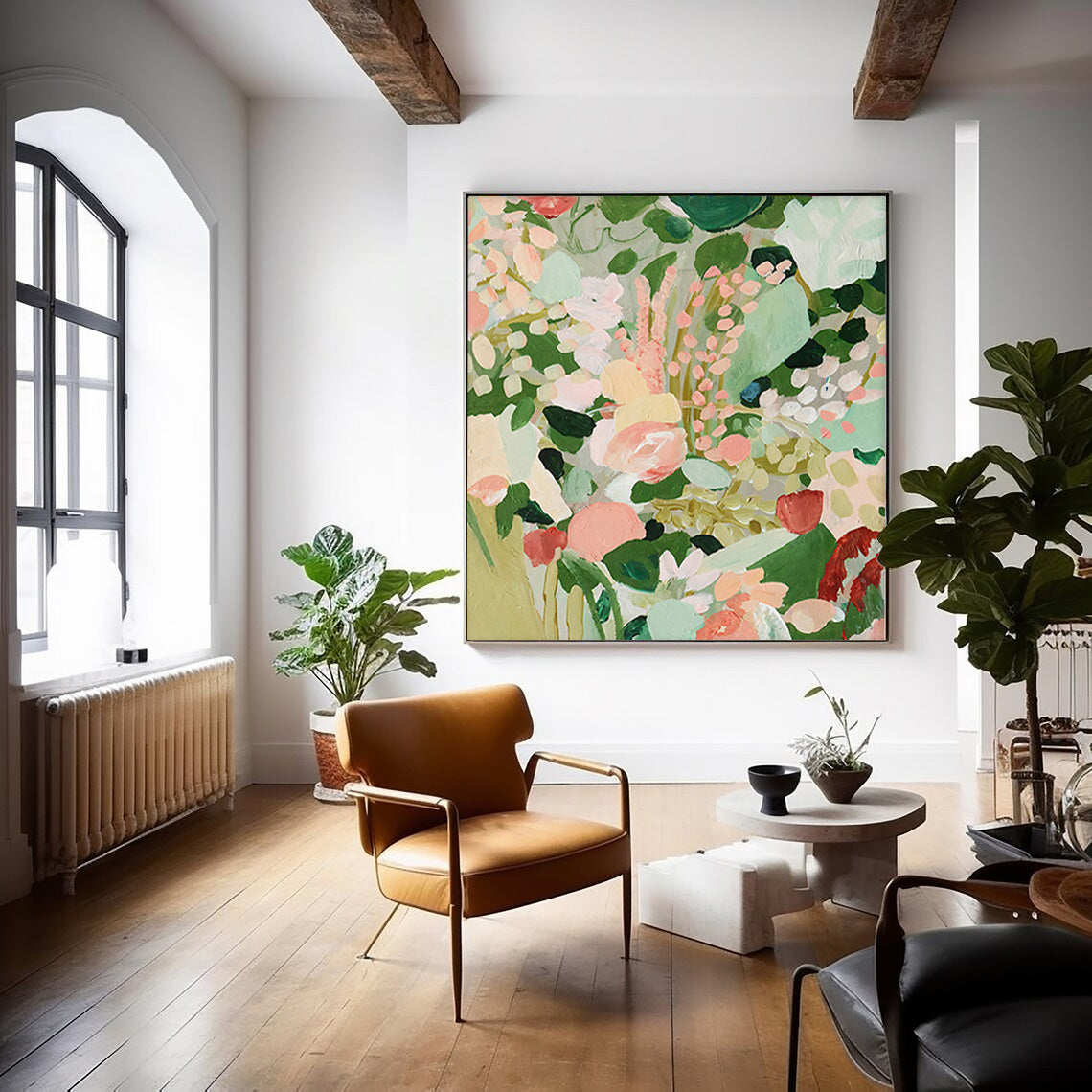 Garden Medley - Contemporary Pink and Green Abstract Floral Wall Art