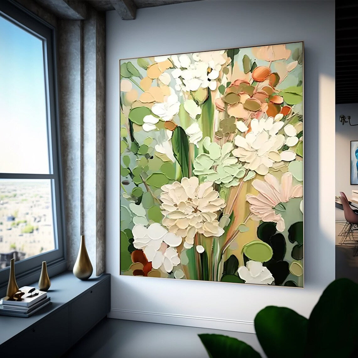 Spring Bloom - Textured White Flower Wall Art with Impasto Details