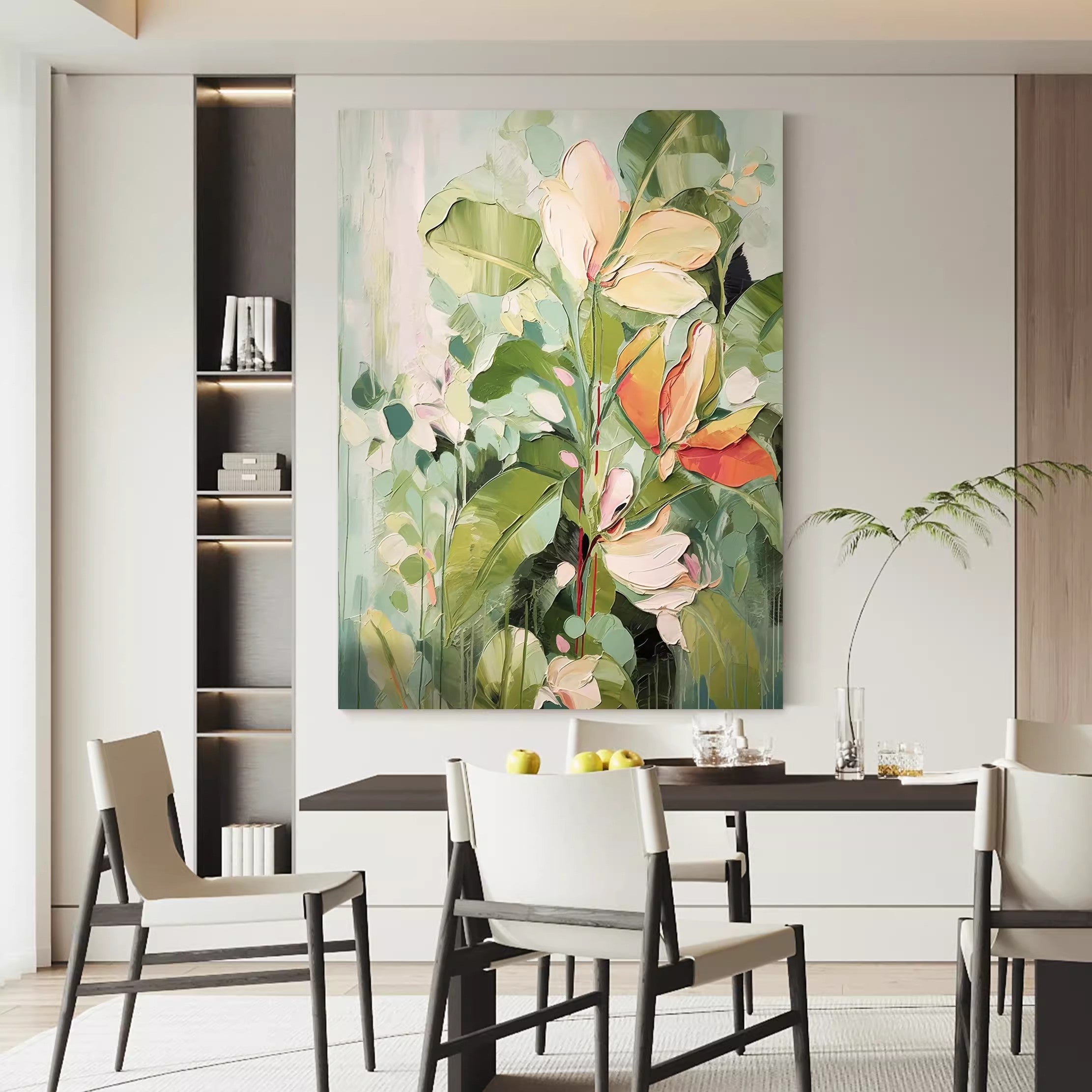 Serene Garden - Large Floral Artwork with Abstract Magnolias