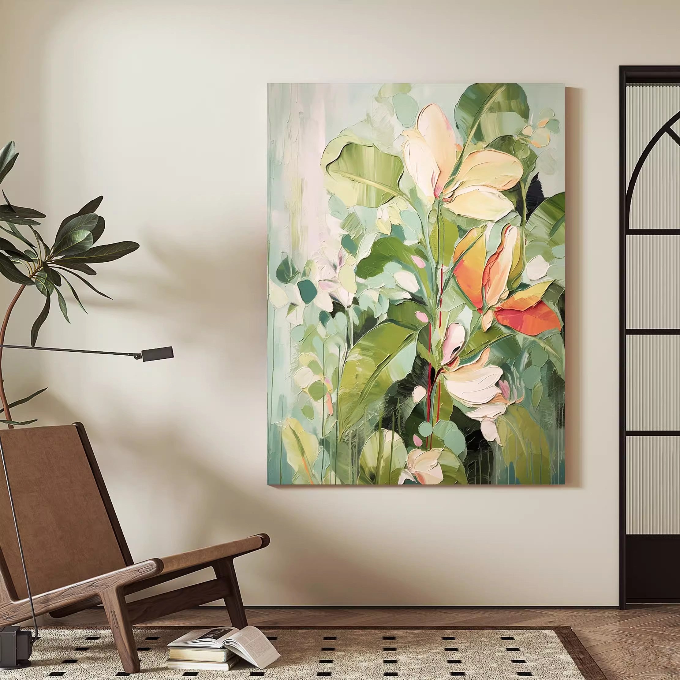 Serene Garden - Large Floral Artwork with Abstract Magnolias