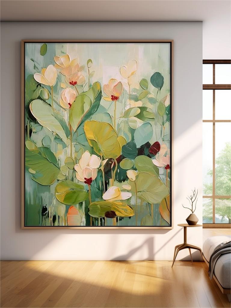 Serene Water Garden - Textured Lotus Flower Canvas Painting