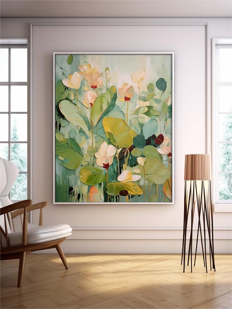 Serene Water Garden - Textured Lotus Flower Canvas Painting