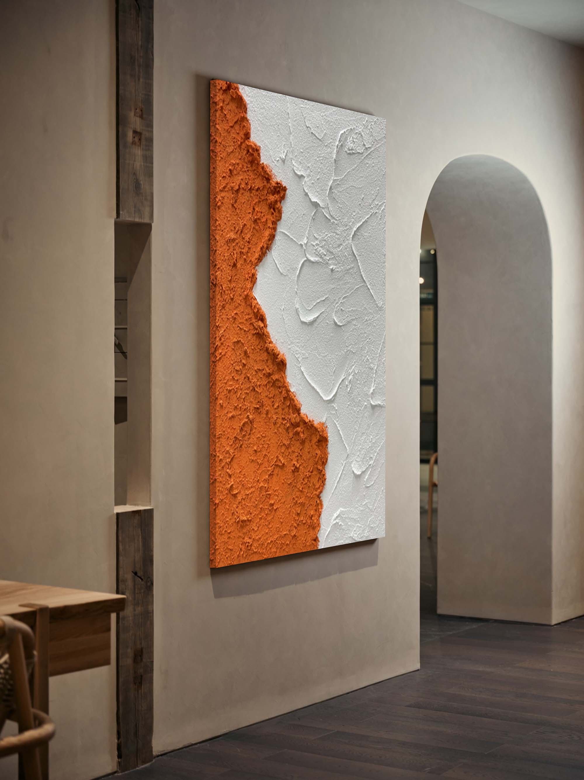 Terracotta Split - Orange Wall Art White Textured Minimalist Canvas