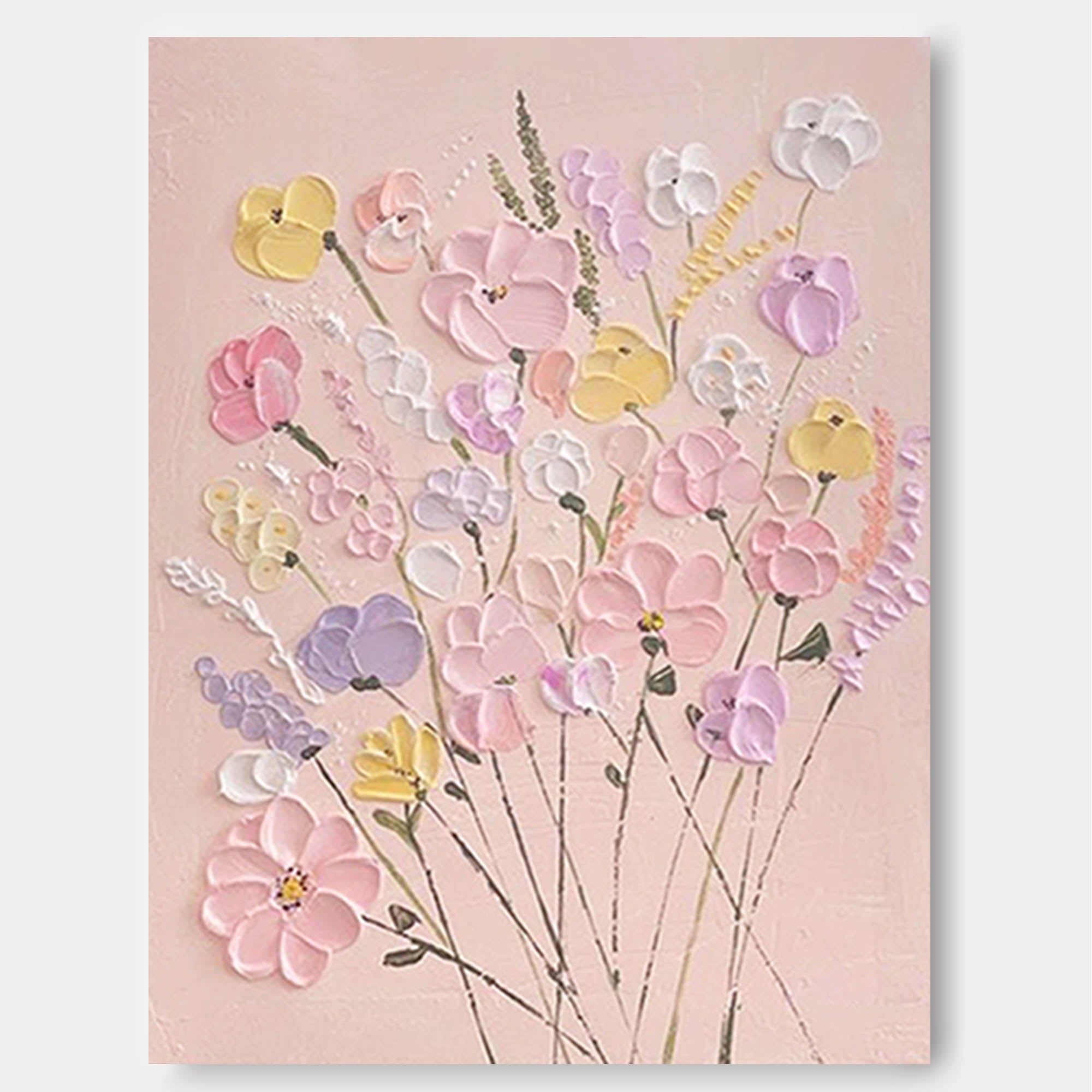 Pastel Garden - 3D Textured Pink Floral Wall Art Painting