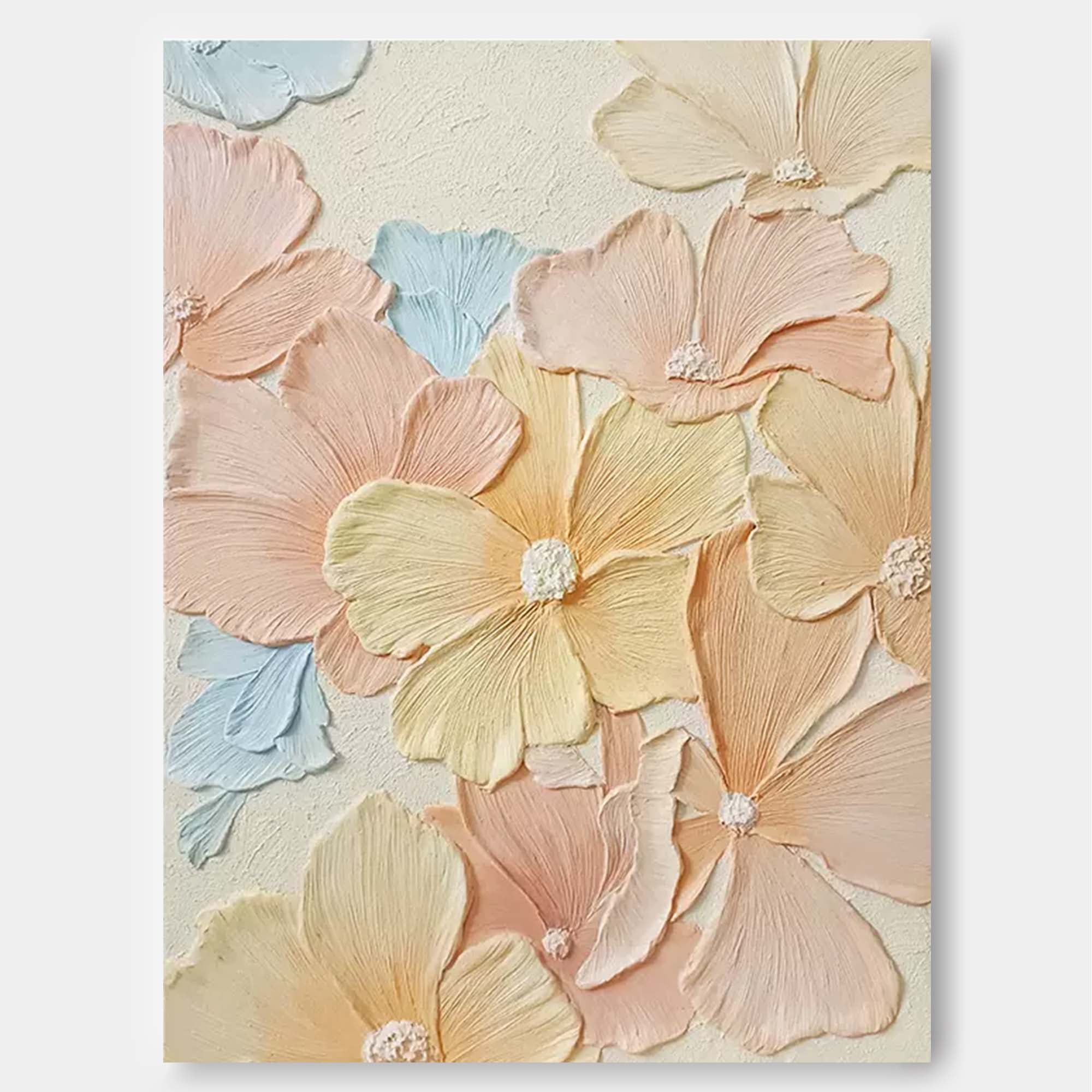 Pastel Petals - Textured 3D Flower Wall Art for Bedroom Decor