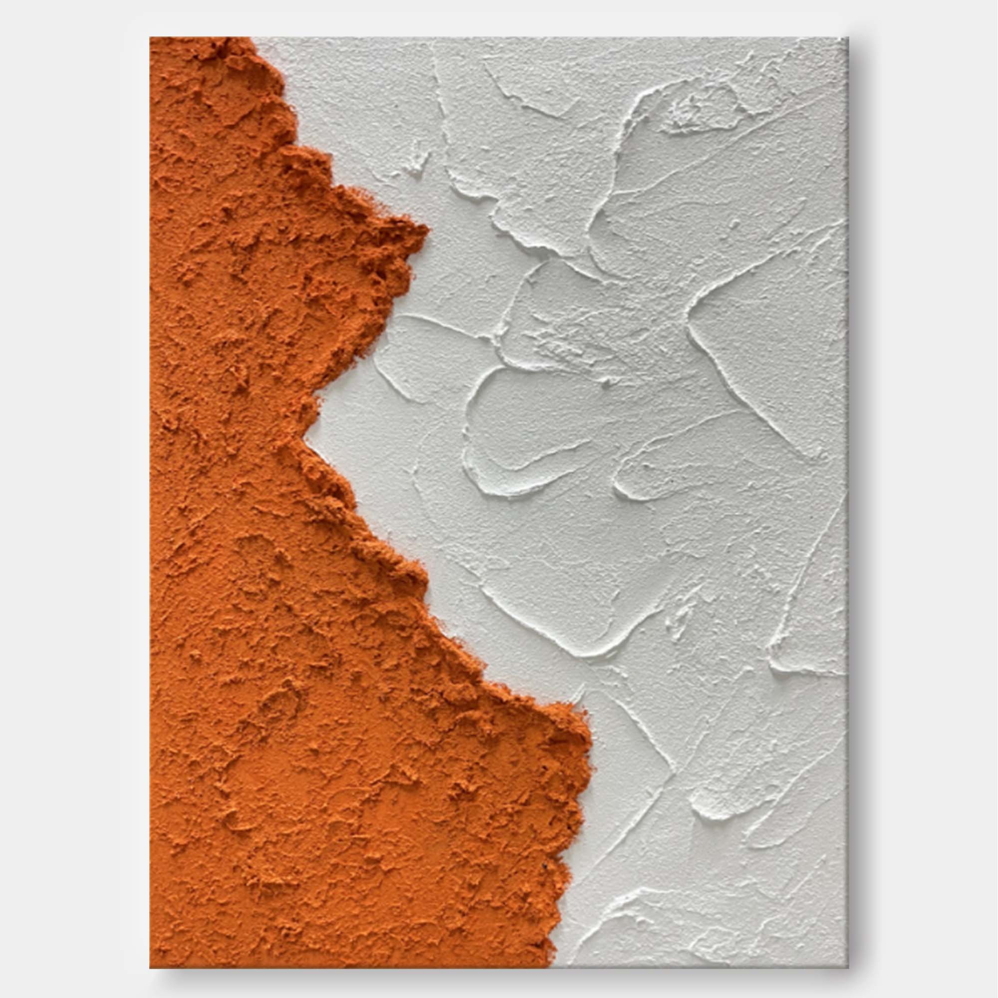 Terracotta Split - Orange Wall Art White Textured Minimalist Canvas