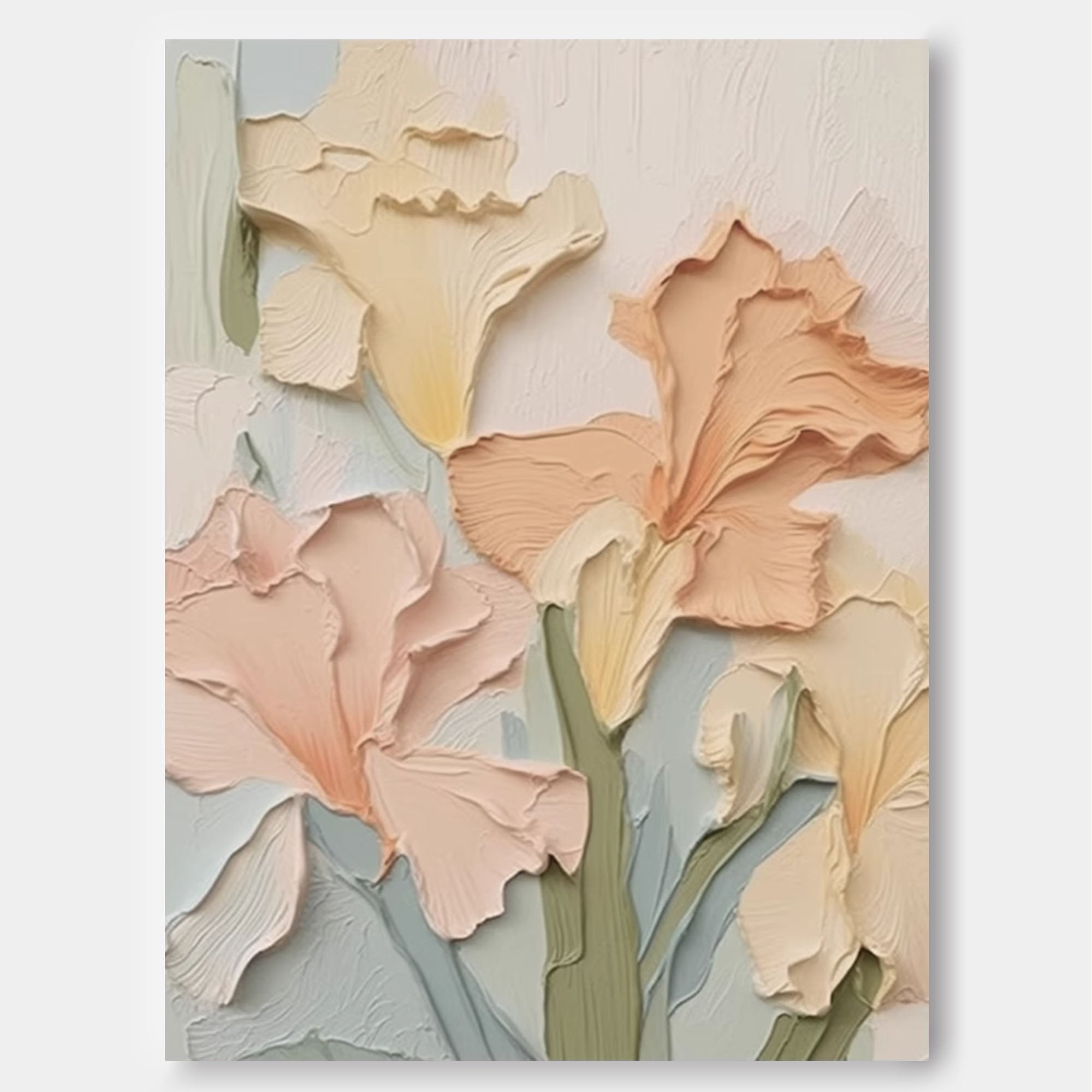 Pastel Blooms - Impasto Textured Floral Painting in Soft Hues