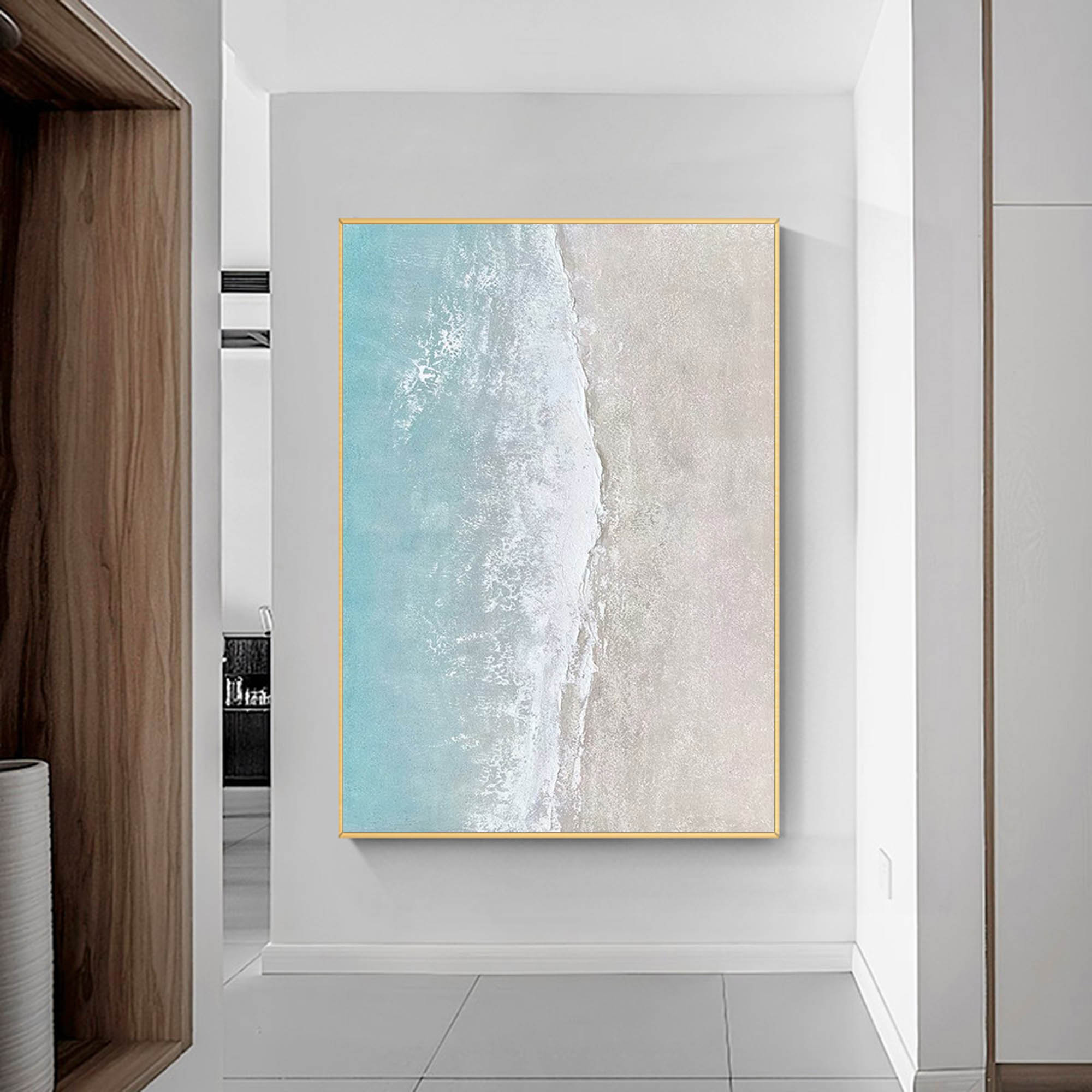Serene Shore - Beach Wall Art Textured Aerial Ocean Painting