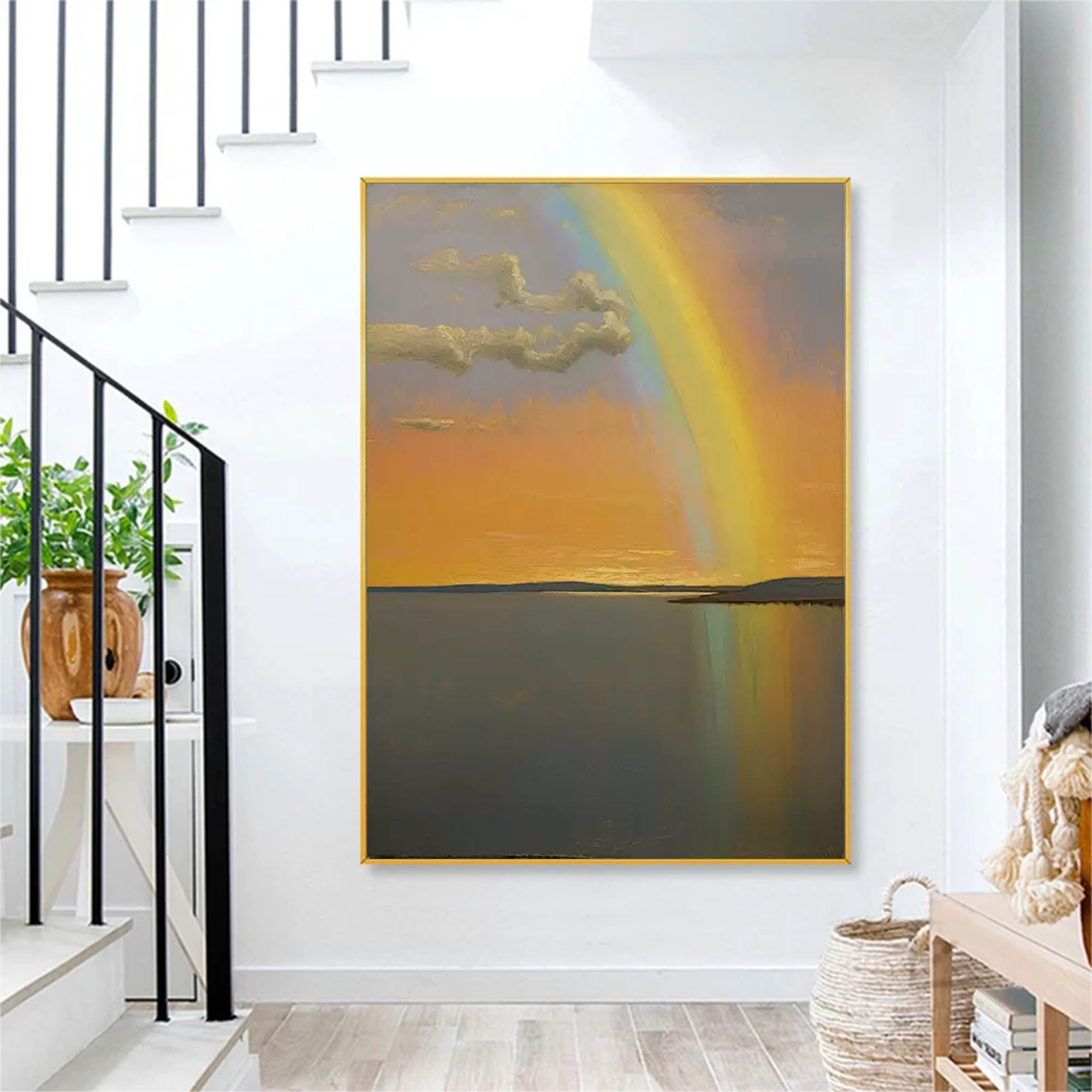Hope on the Horizon - Serene Sunset Rainbow Wall Art