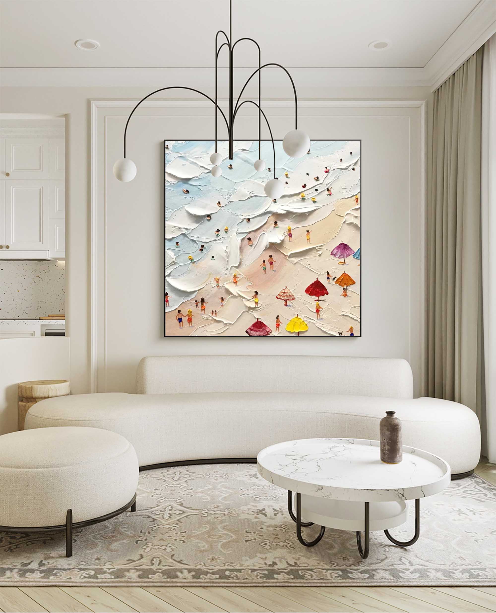 Summer Day - Textured Beach Scene Wall Art with Umbrellas