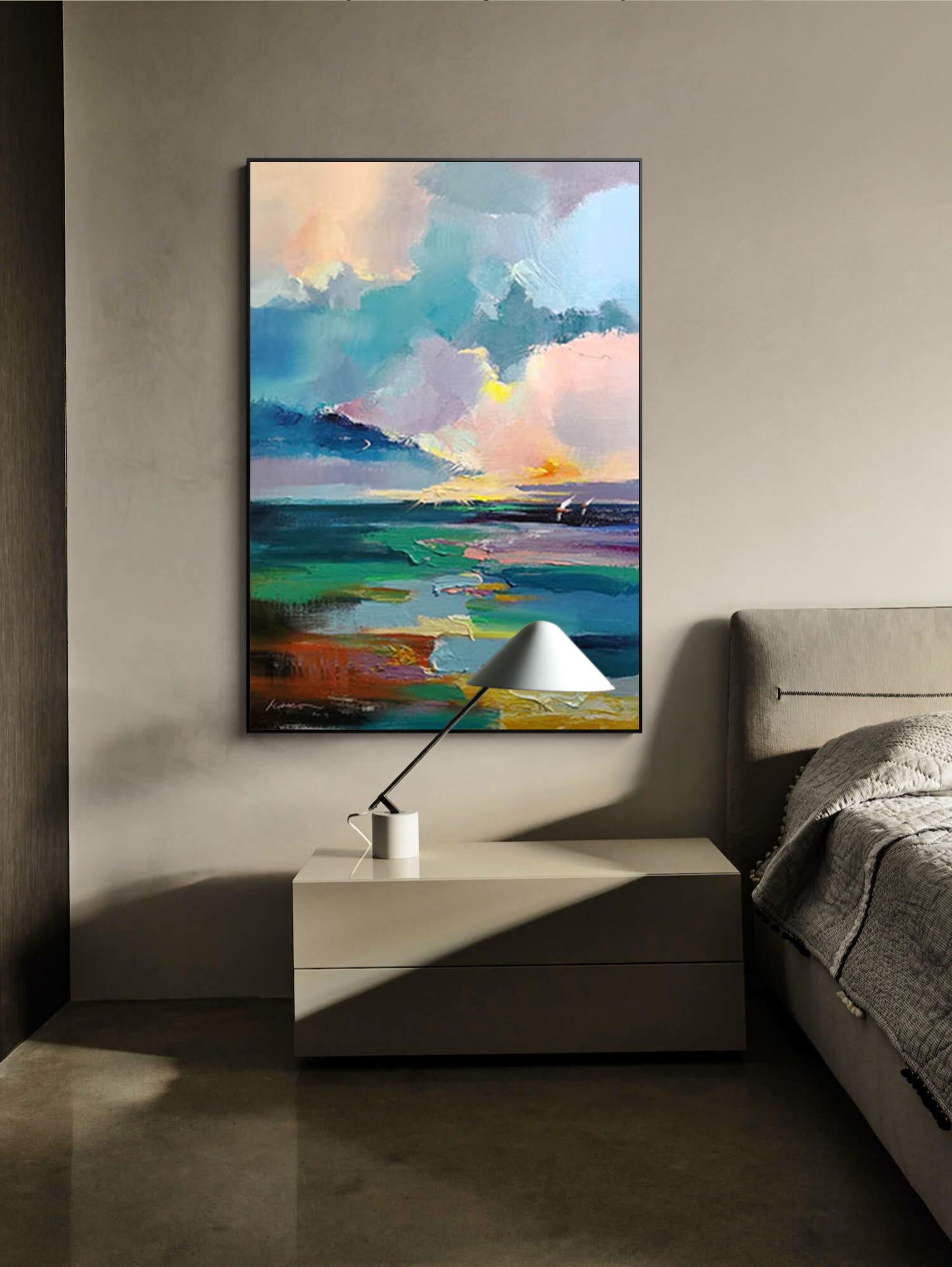 Sunset Horizon - Abstract Seascape Painting Colorful Canvas Art