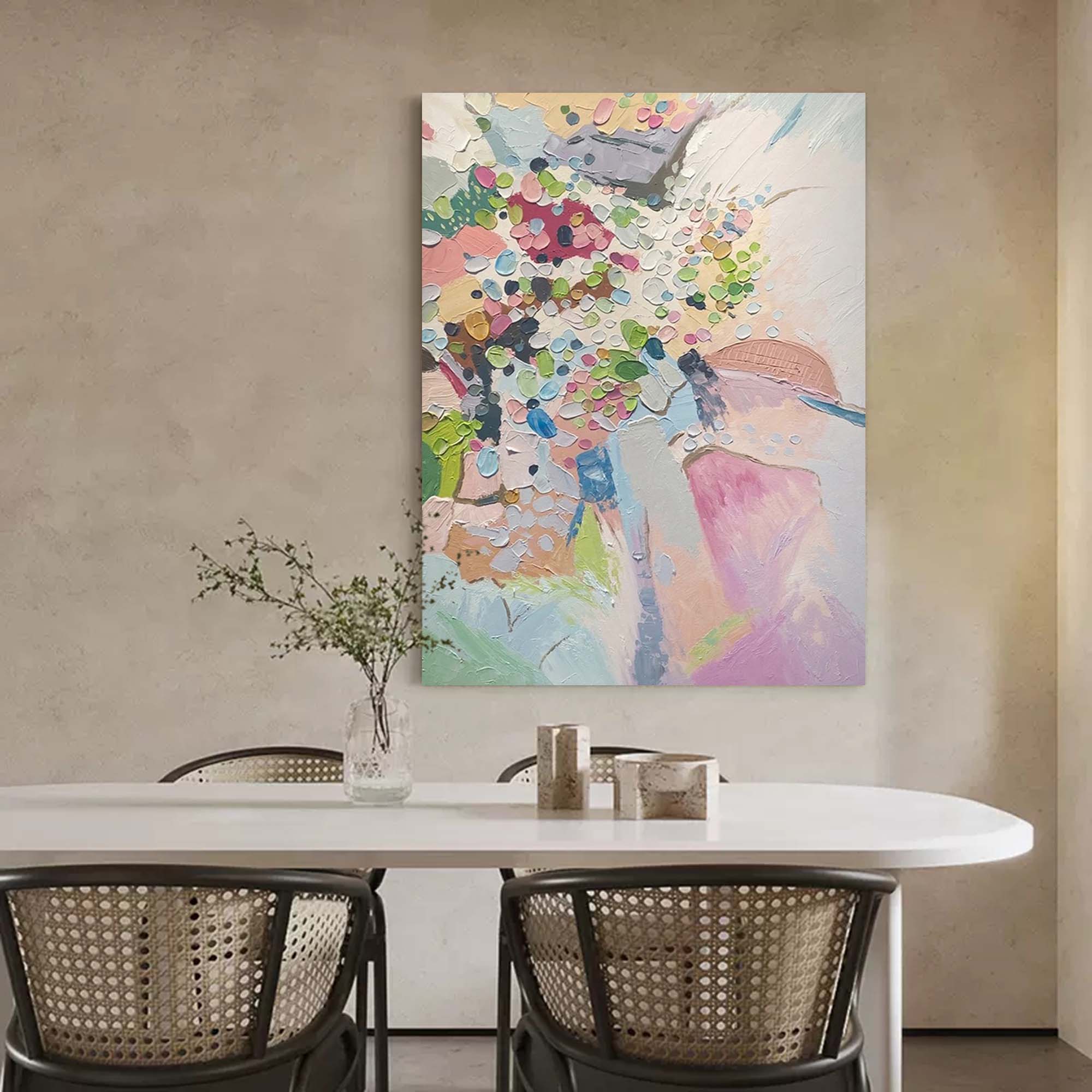Spring Confetti - Pastel Abstract Floral Painting Textured Canvas