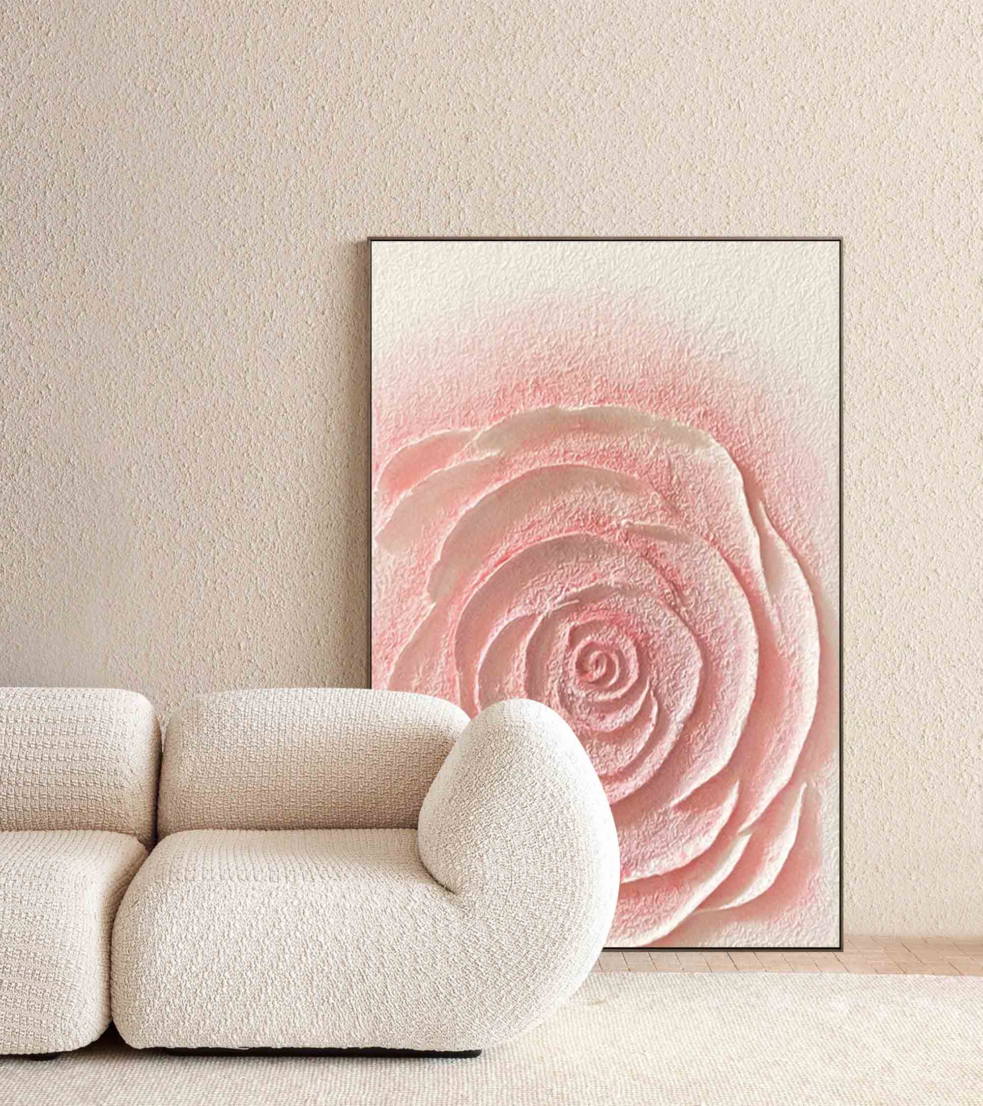 Textured Pink Rose Wall Art - Blush Pink Floral Canvas Painting