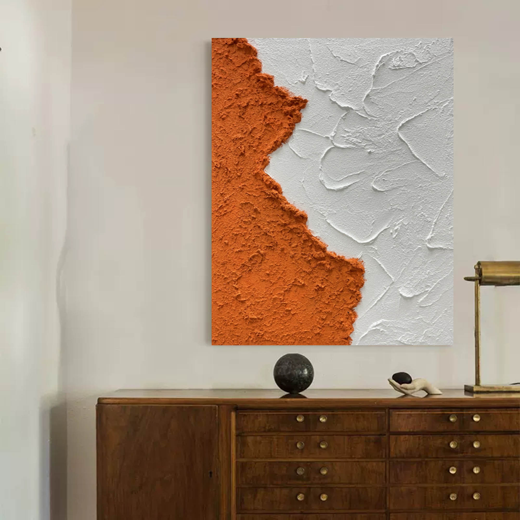 Terracotta Split - Orange Wall Art White Textured Minimalist Canvas