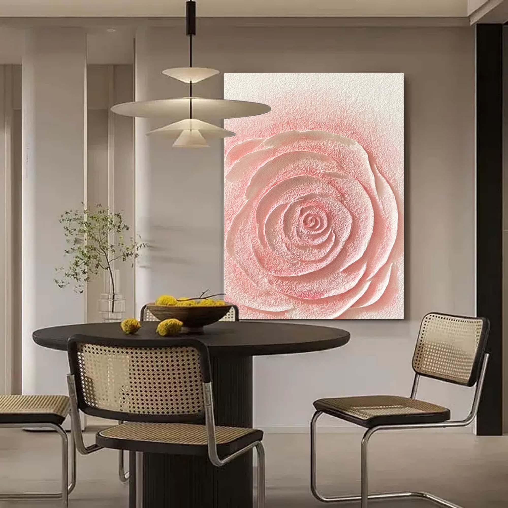 Textured Pink Rose Wall Art - Blush Pink Floral Canvas Painting