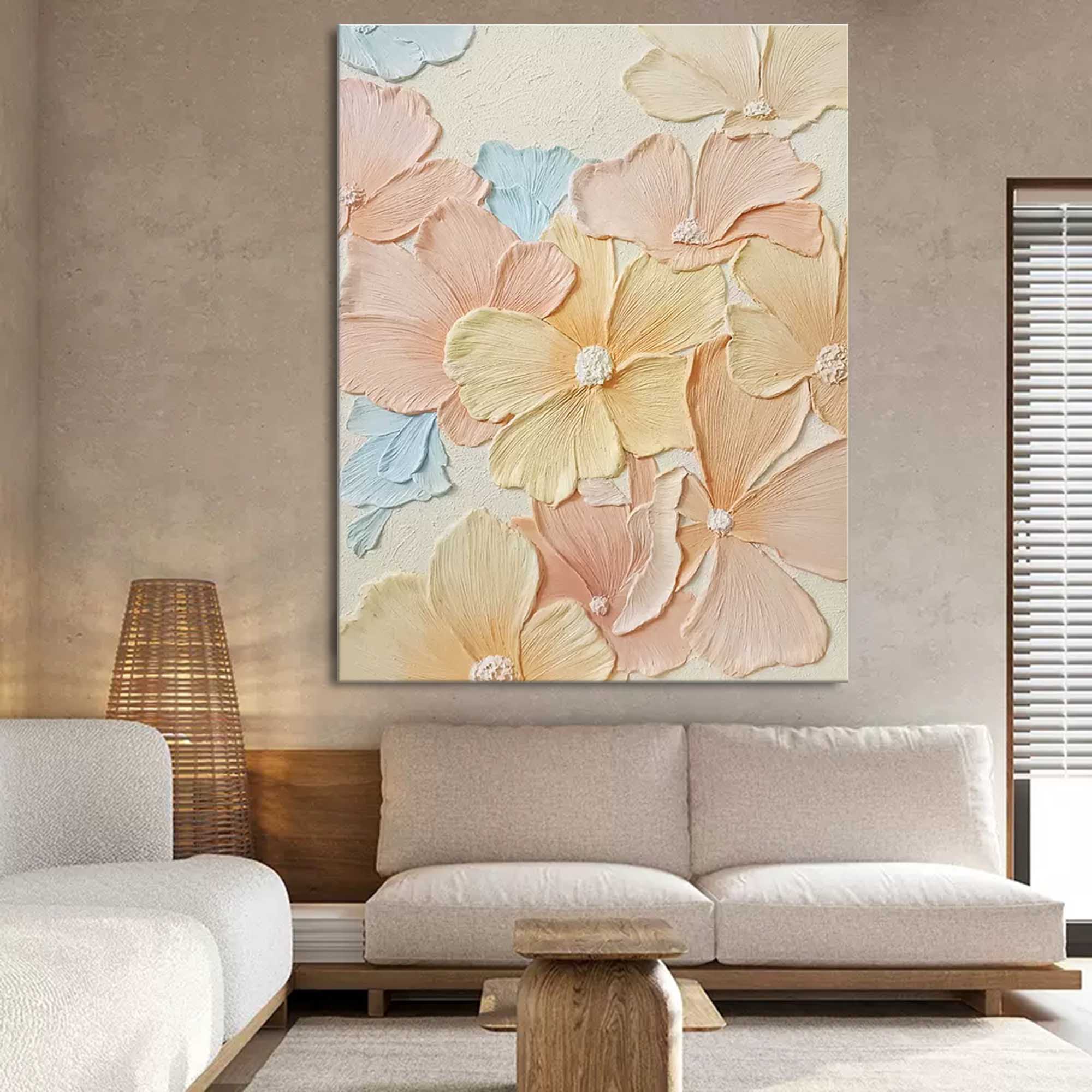 Pastel Petals - Textured 3D Flower Wall Art for Bedroom Decor