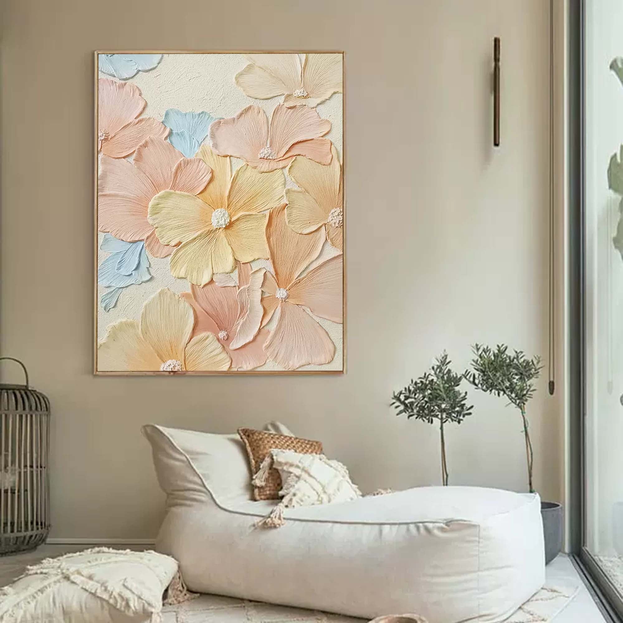 Pastel Petals - Textured 3D Flower Wall Art for Bedroom Decor