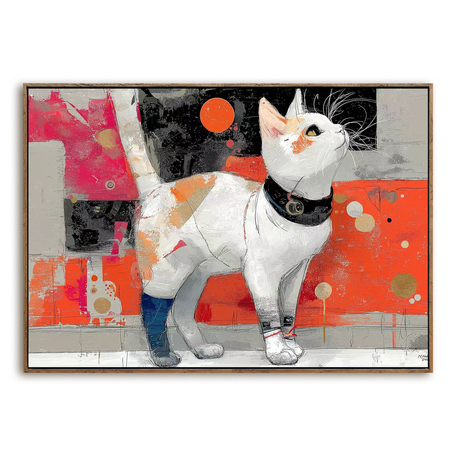 Urban Whiskers: Textured Graffiti Cat Painting with Vibrant Pop Art Colors