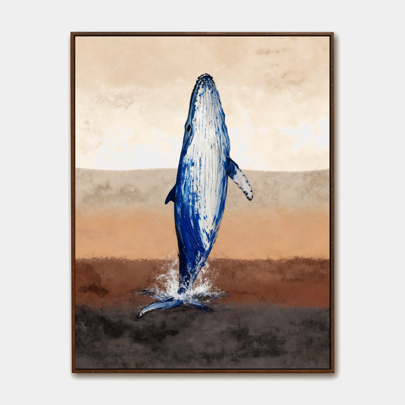 Blue Whale Splash on Earth-Tone Horizon Wall Art
