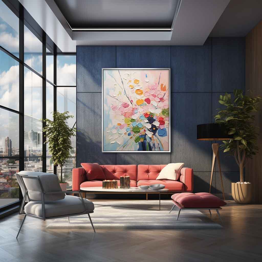 Joyful Burst - Contemporary Multicolor Wall Art, Impasto Flower Painting