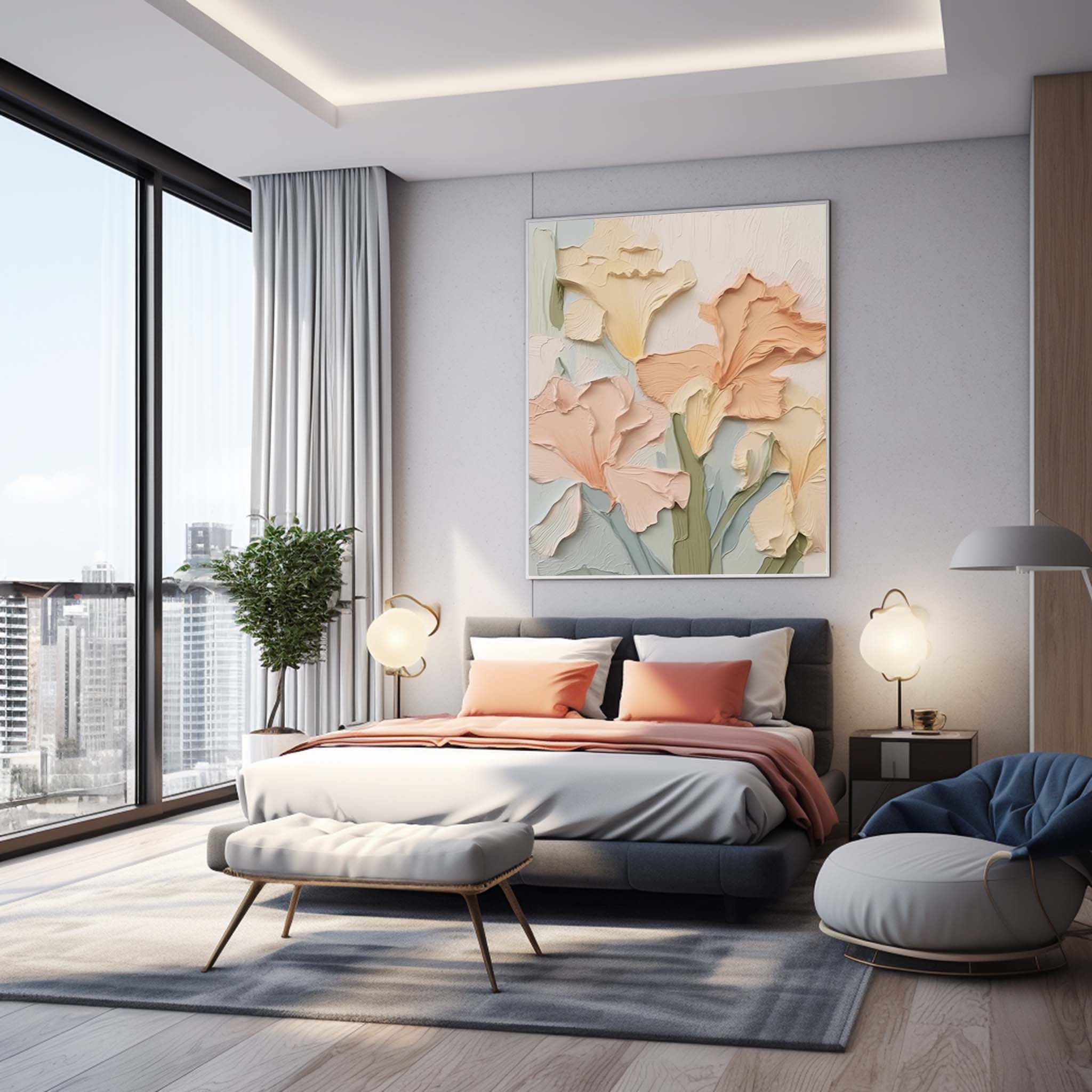 Pastel Blooms - Impasto Textured Floral Painting in Soft Hues