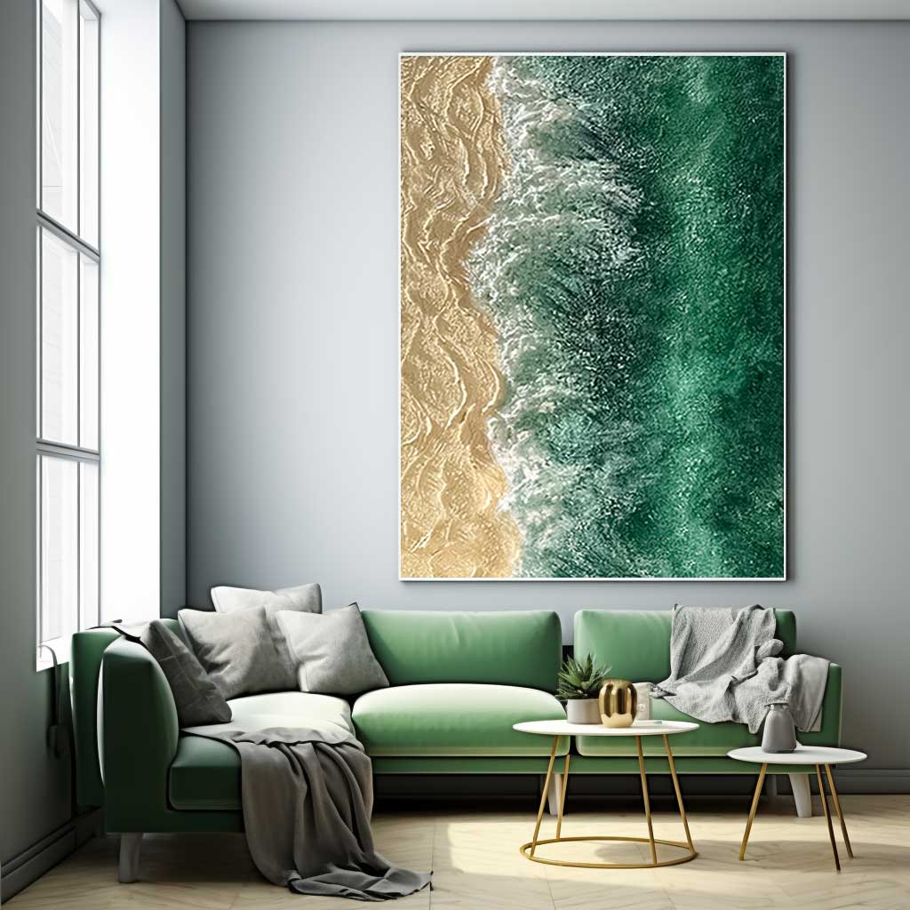 Emerald Shore - Textured 3D Ocean Painting and Coastal Wall Art
