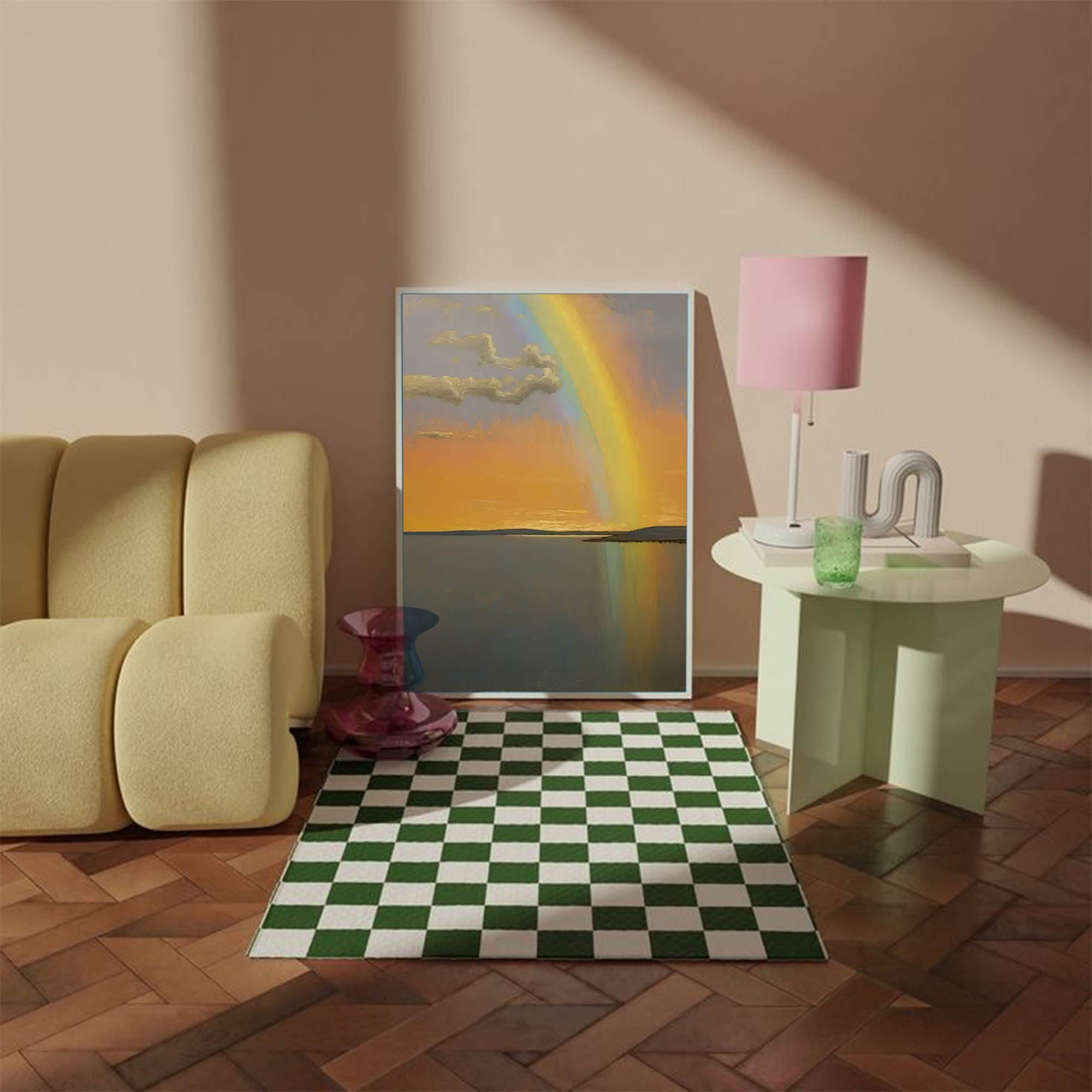 Hope on the Horizon - Serene Sunset Rainbow Wall Art