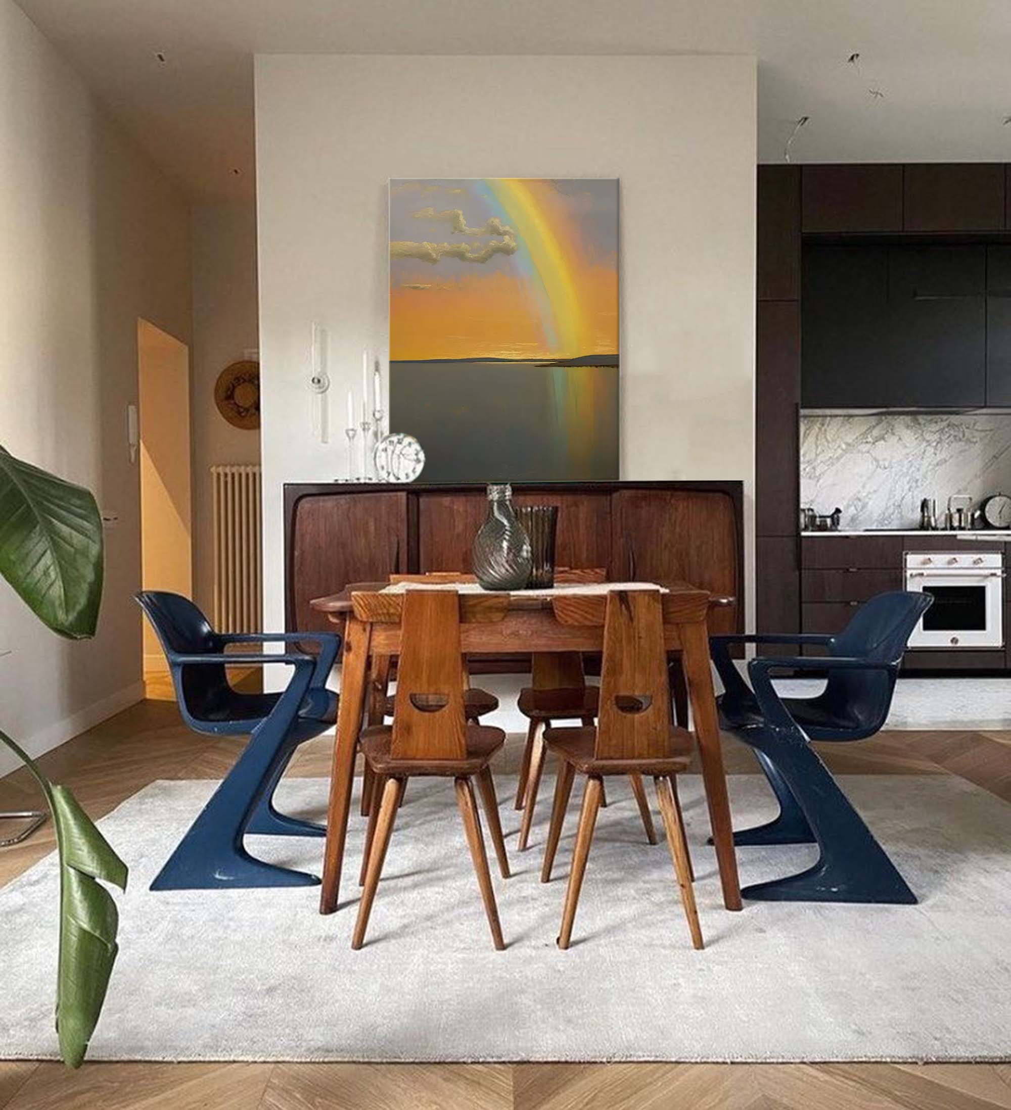 Hope on the Horizon - Serene Sunset Rainbow Wall Art