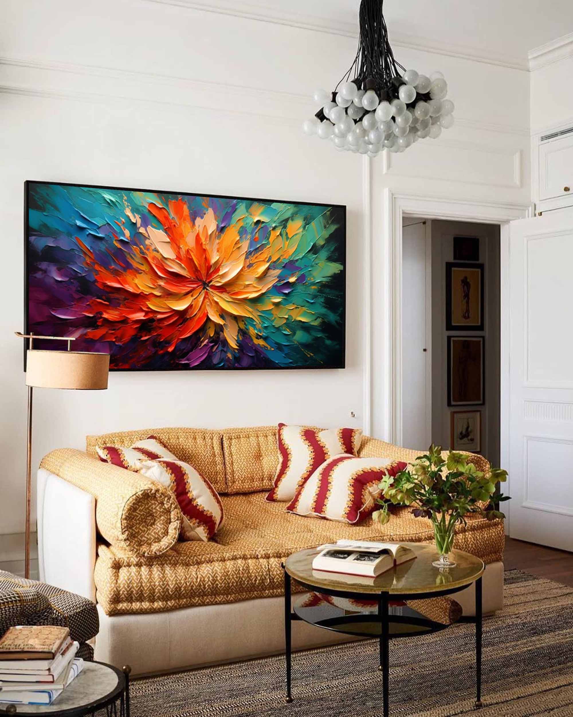 Supernova Bloom - Vibrant Large Floral Painting with Heavy Texture
