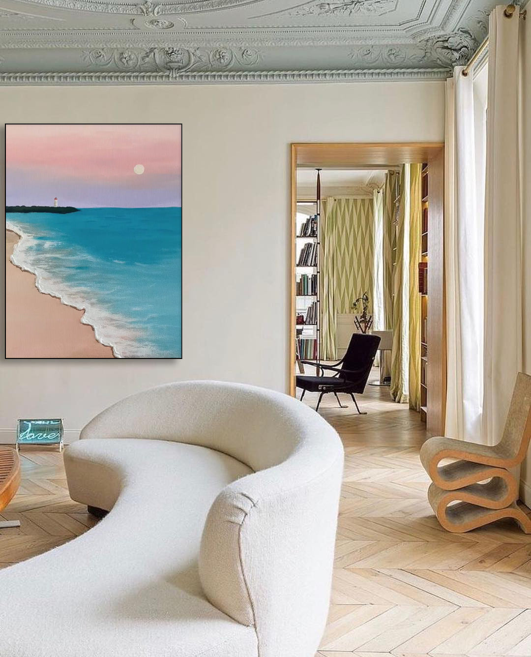 Dusk at the Shore - Calming Sunset Wall Art, Minimalist Seascape Painting