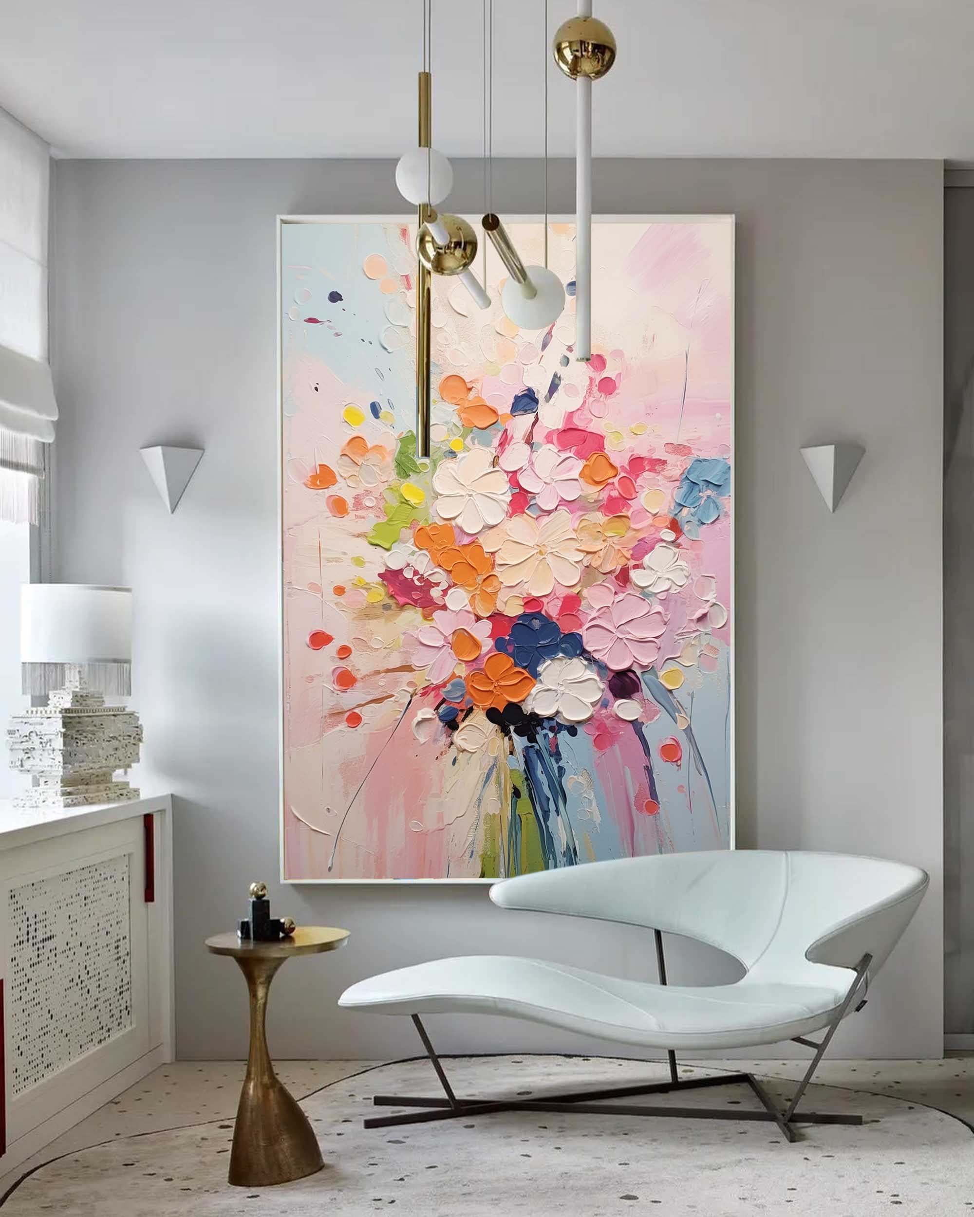 Joyful Blooms - Textured Abstract Floral Art, Colorful Impasto Painting