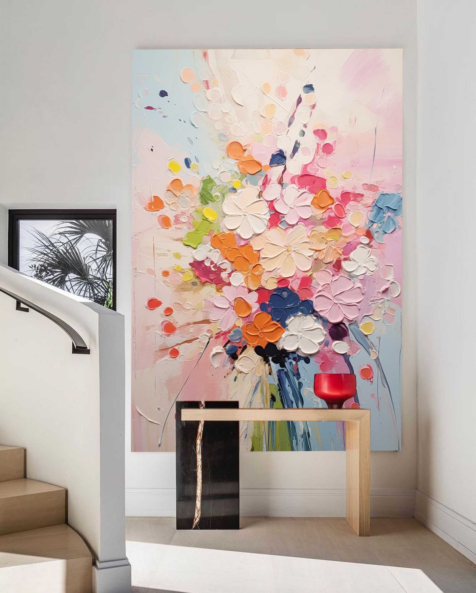 Joyful Blooms - Textured Abstract Floral Art, Colorful Impasto Painting