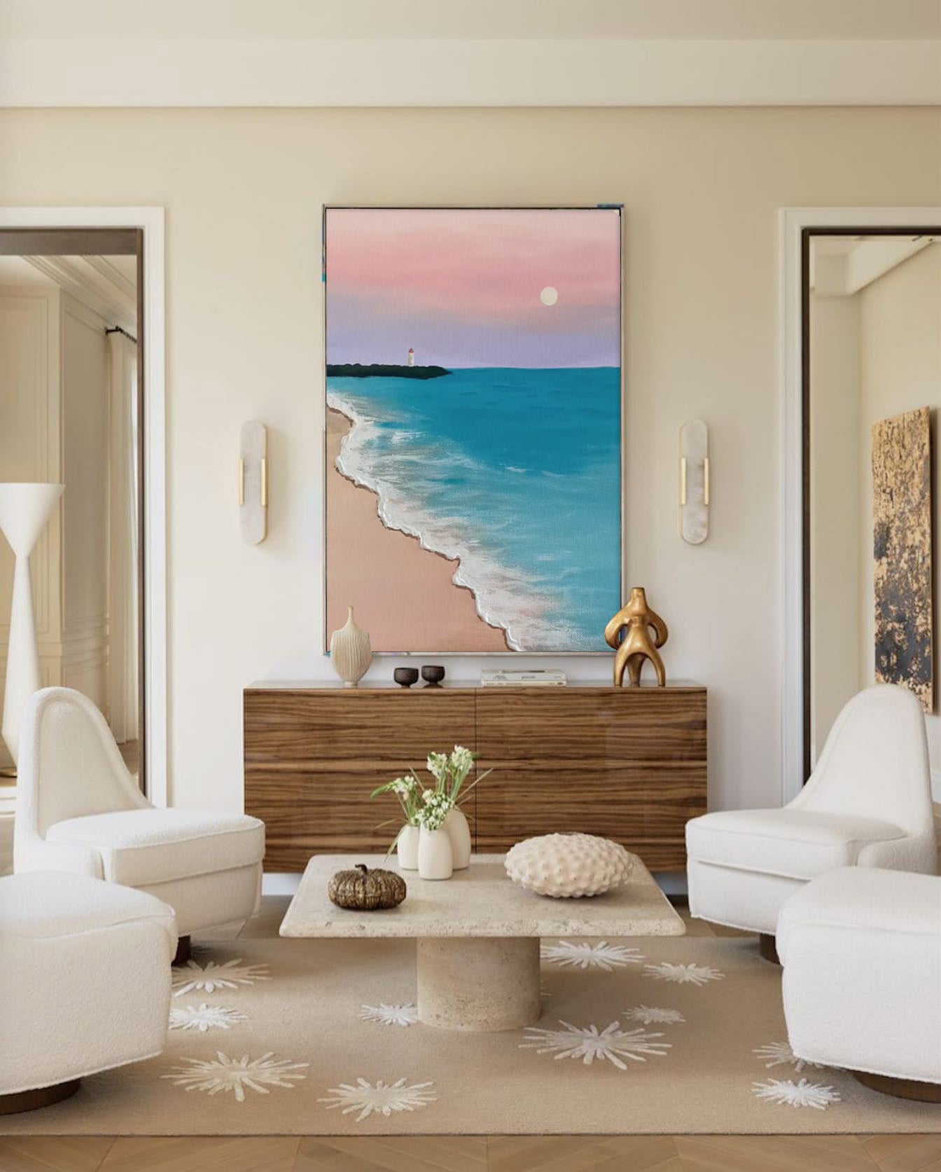 Dusk at the Shore - Calming Sunset Wall Art, Minimalist Seascape Painting