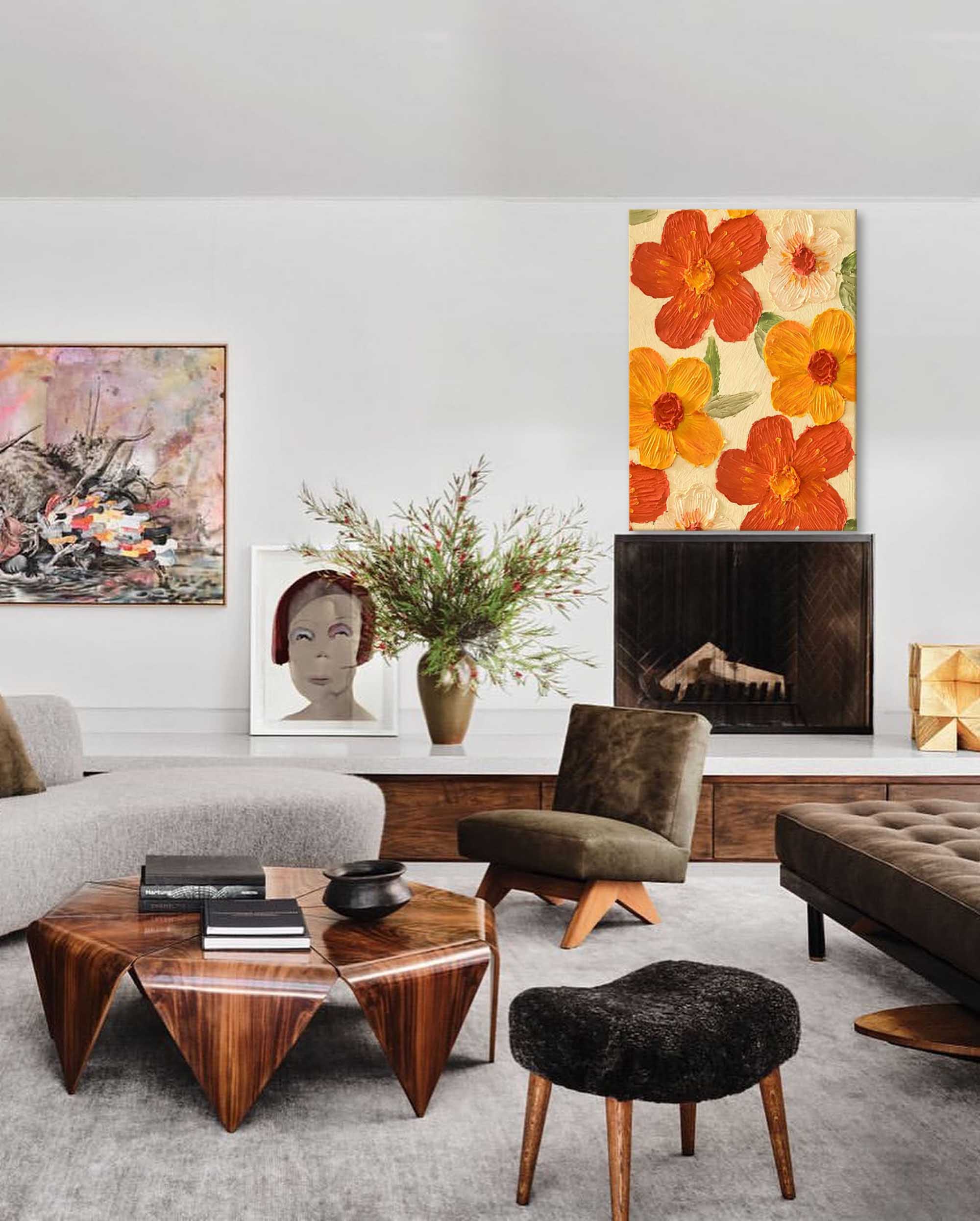 Warm Blooms - Textured Abstract Flower Paintings for Walls