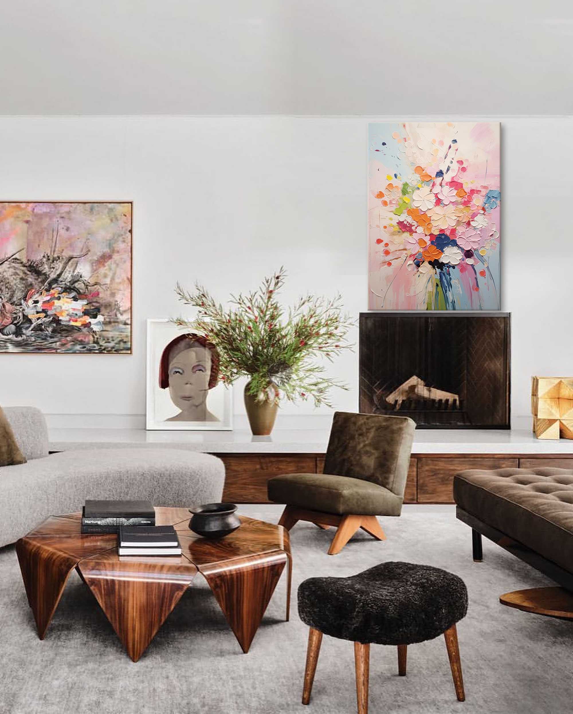 Joyful Blooms - Textured Abstract Floral Art, Colorful Impasto Painting