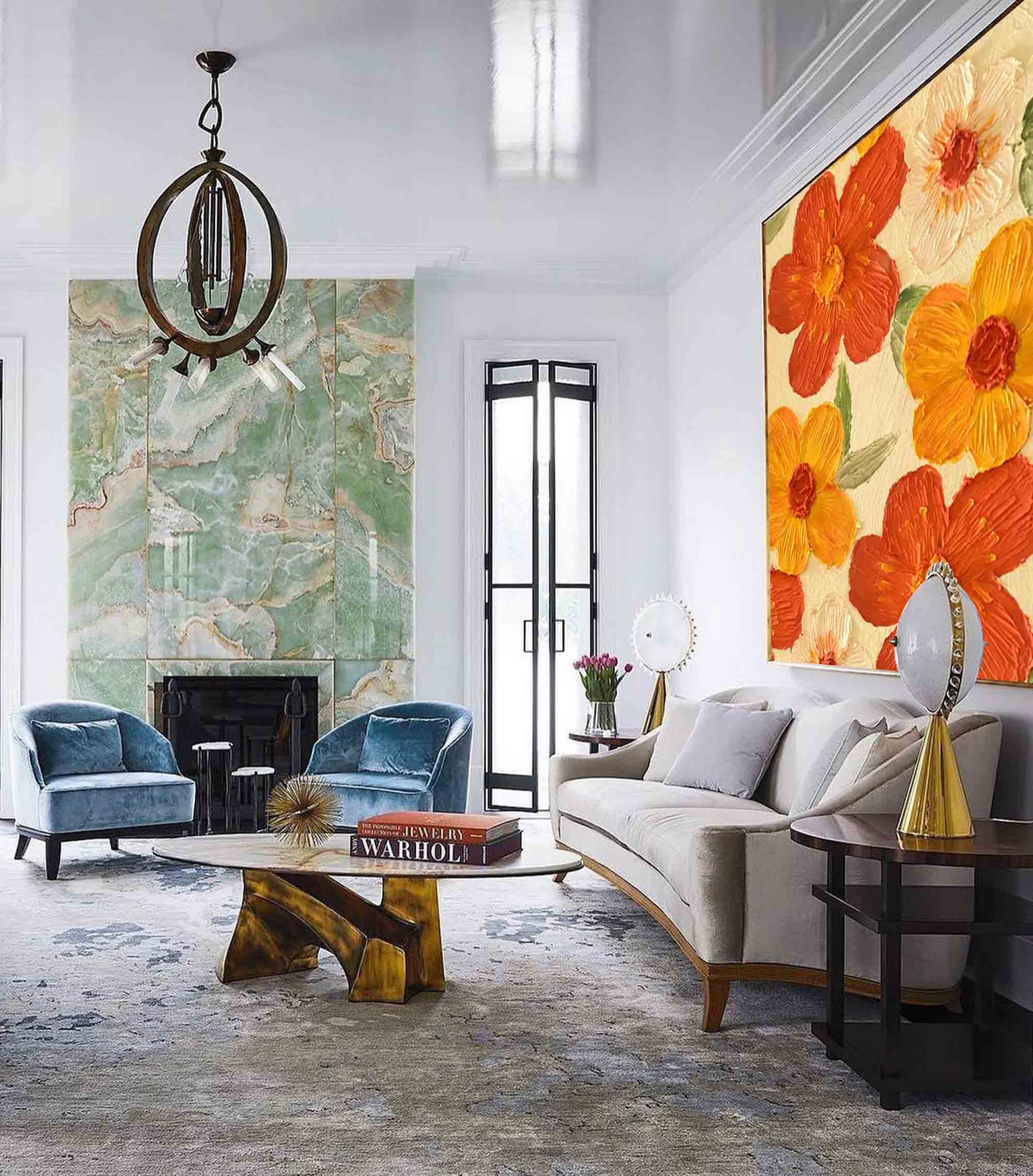 Warm Blooms - Textured Abstract Flower Paintings for Walls