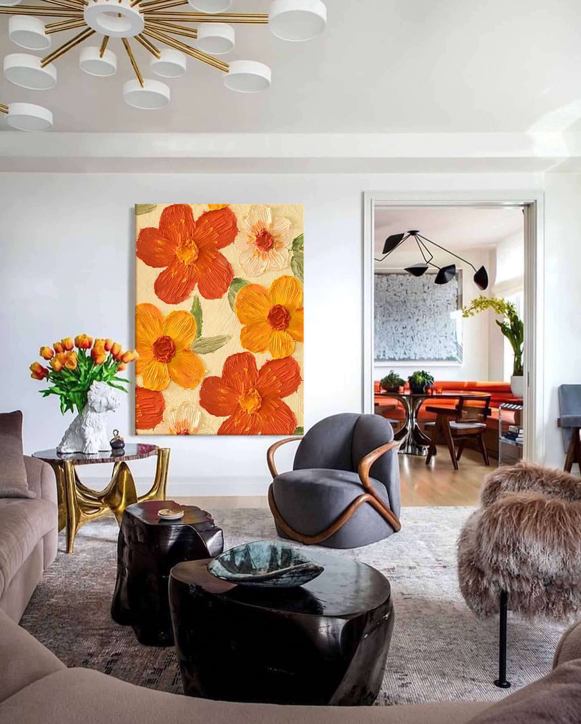 Warm Blooms - Textured Abstract Flower Paintings for Walls