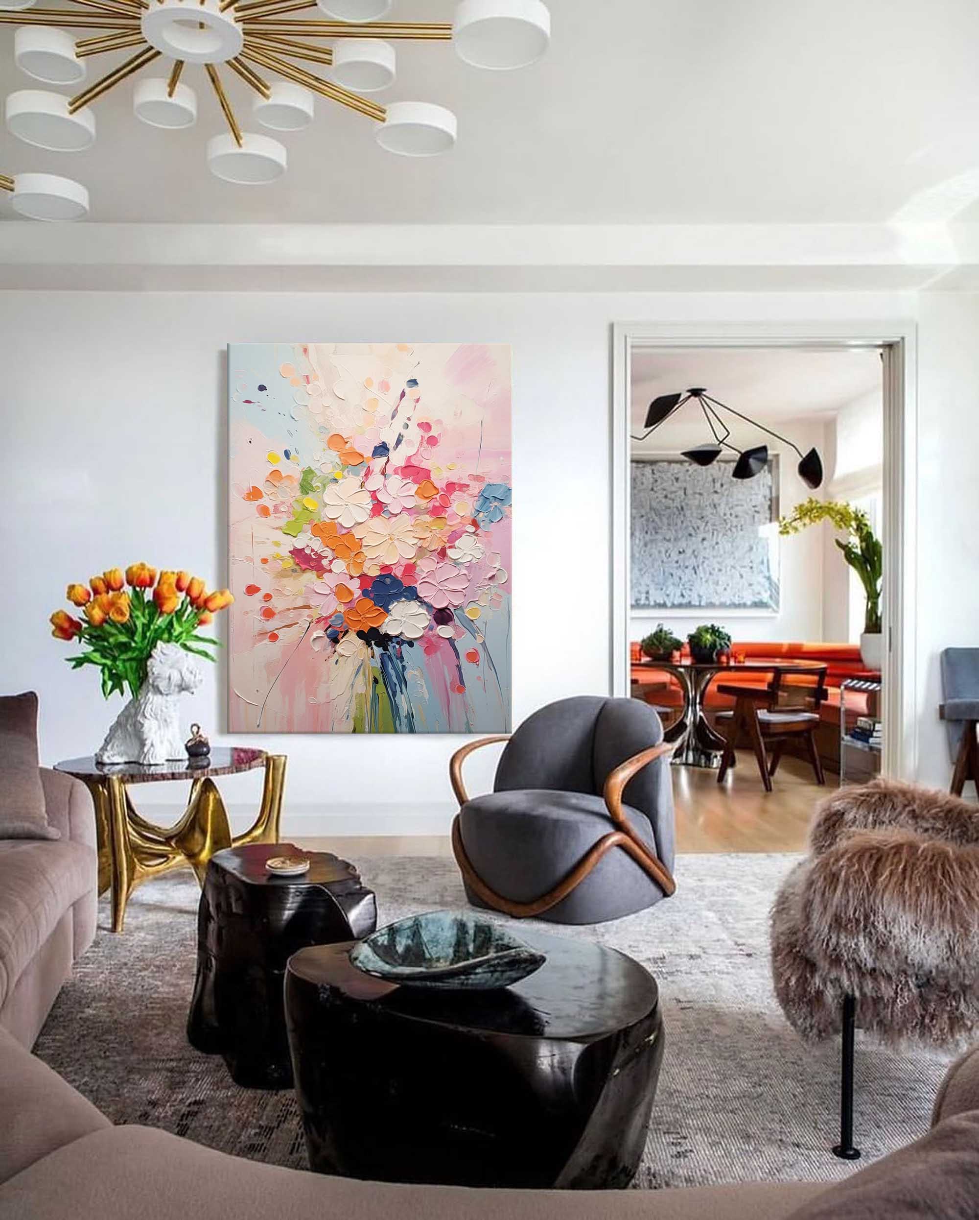 Joyful Blooms - Textured Abstract Floral Art, Colorful Impasto Painting