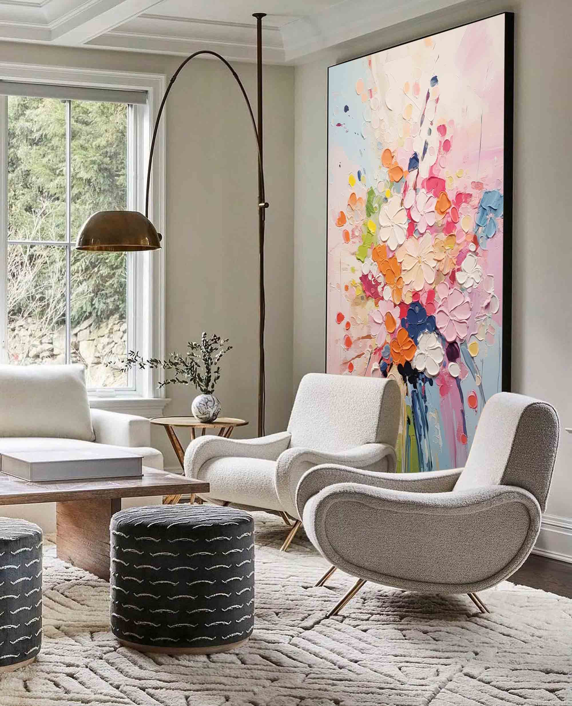 Joyful Blooms - Textured Abstract Floral Art, Colorful Impasto Painting