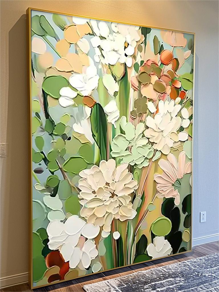 Spring Bloom - Textured White Flower Wall Art with Impasto Details