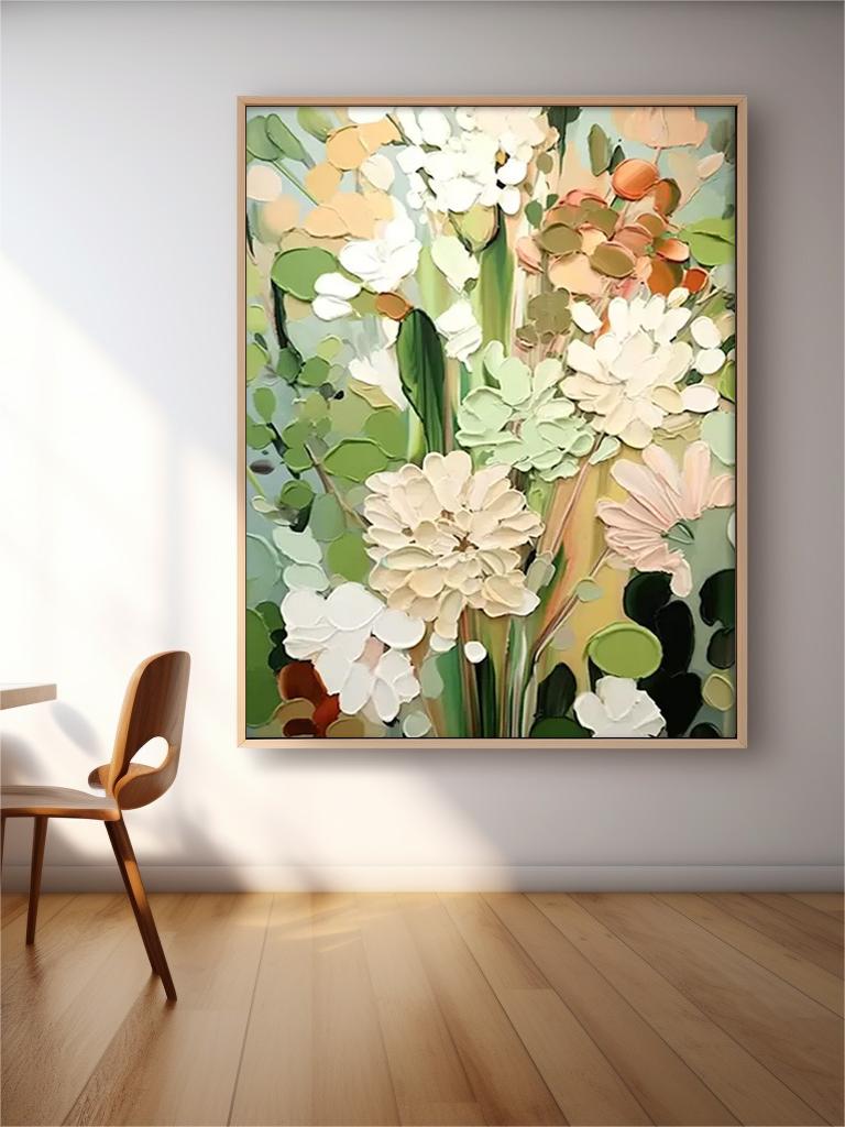 Spring Bloom - Textured White Flower Wall Art with Impasto Details
