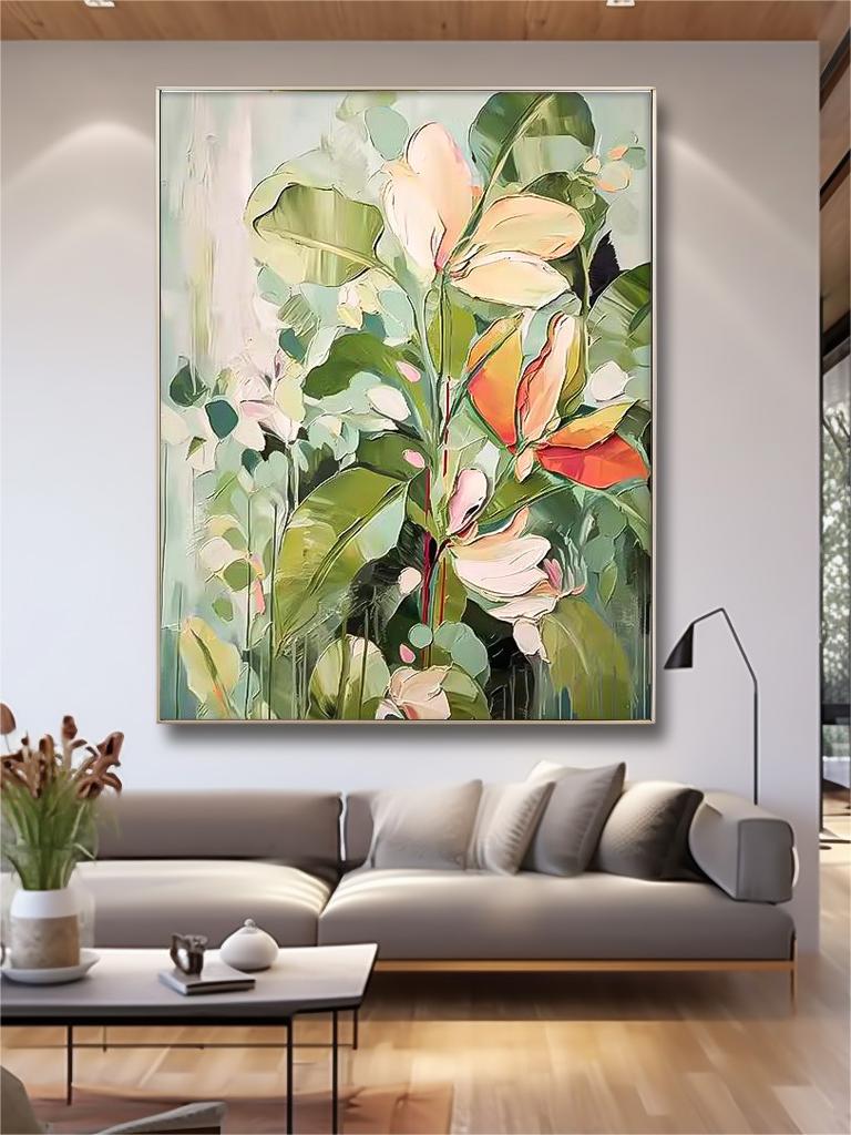 Serene Garden - Large Floral Artwork with Abstract Magnolias