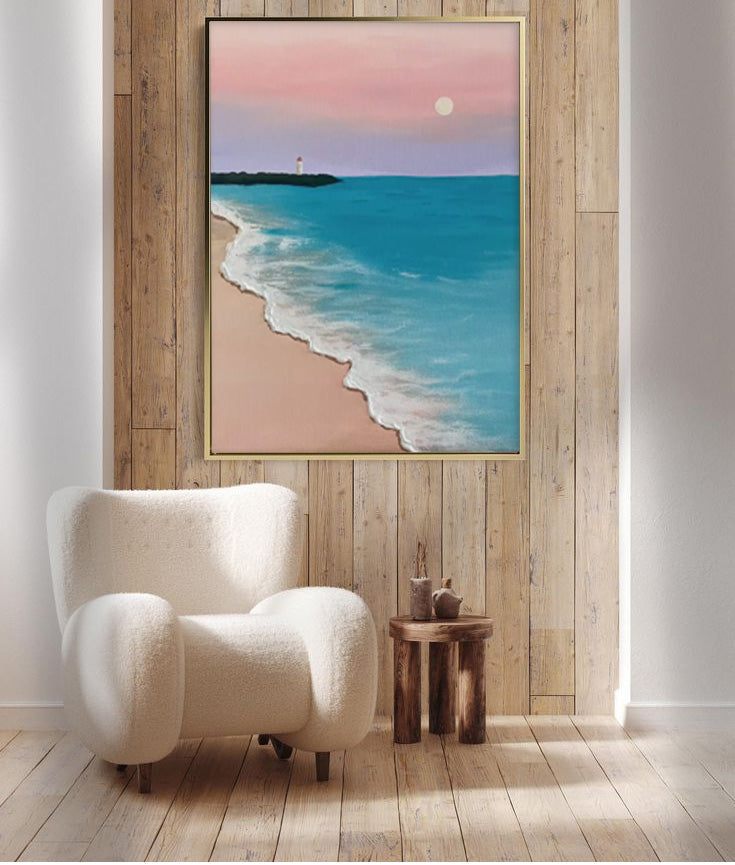 Dusk at the Shore - Calming Sunset Wall Art, Minimalist Seascape Painting